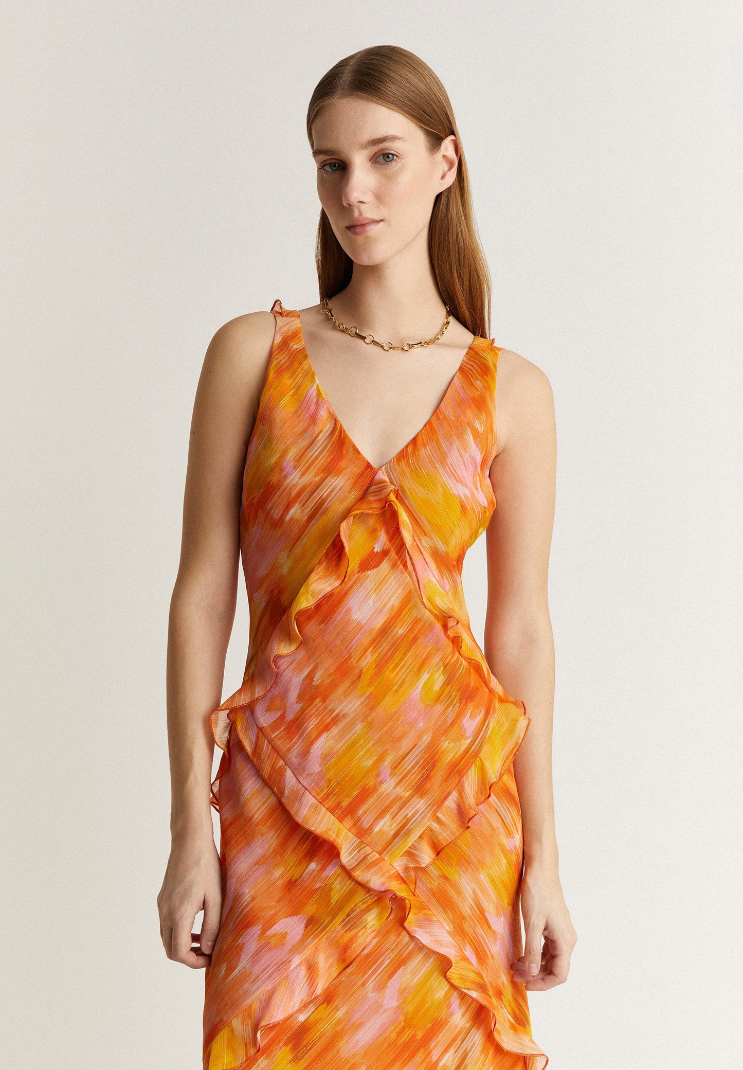 FLOWING PRINTED DRESS WITH FRILLS