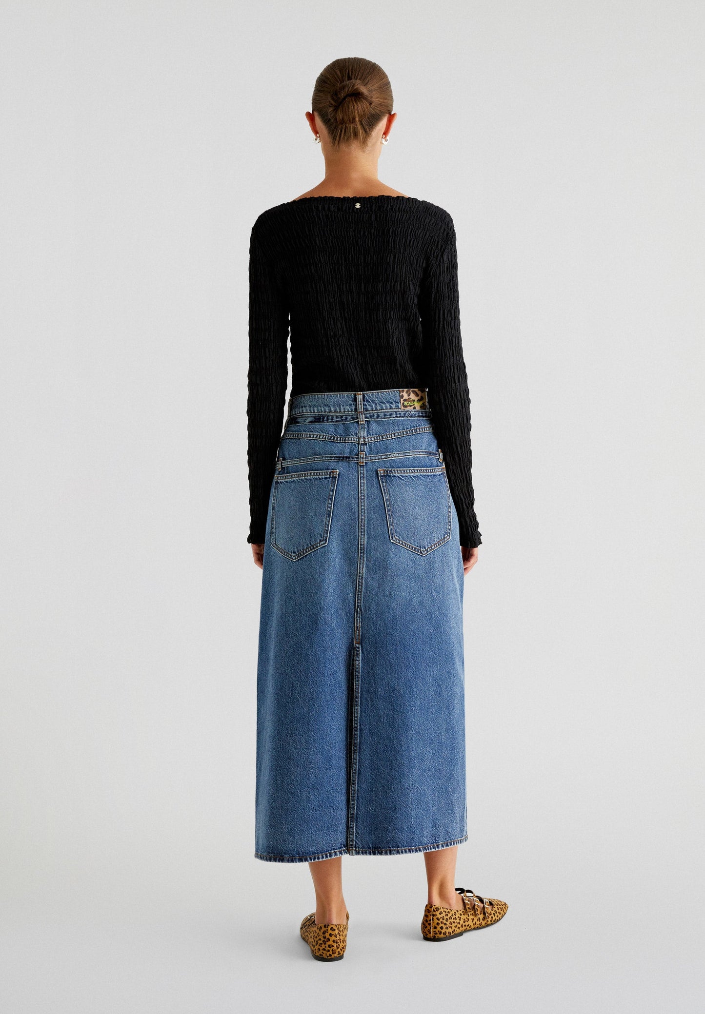 DENIM MIDI SKIRT WITH BOWS