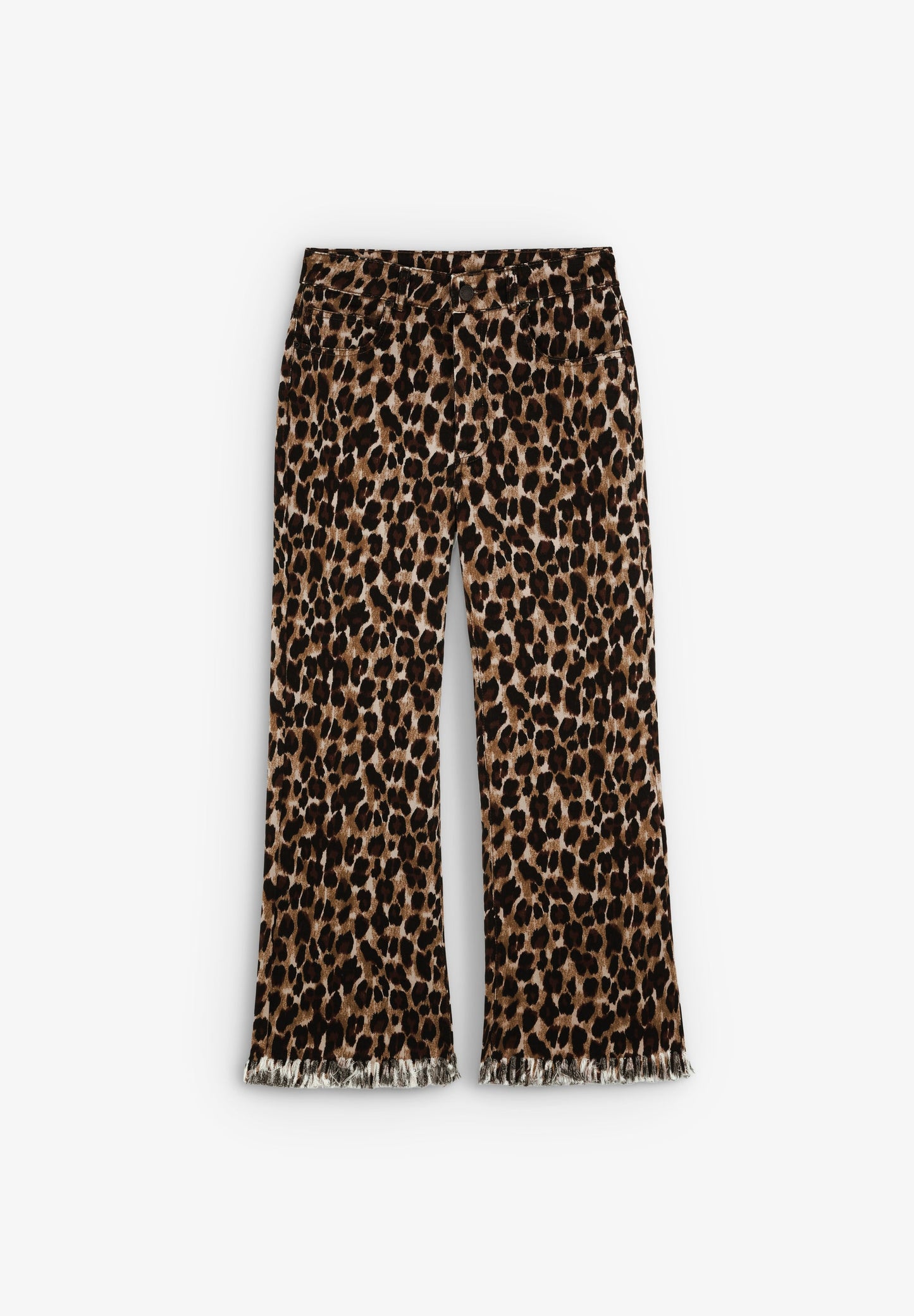 ANIMAL PRINT TROUSERS WITH FRAYED HEM