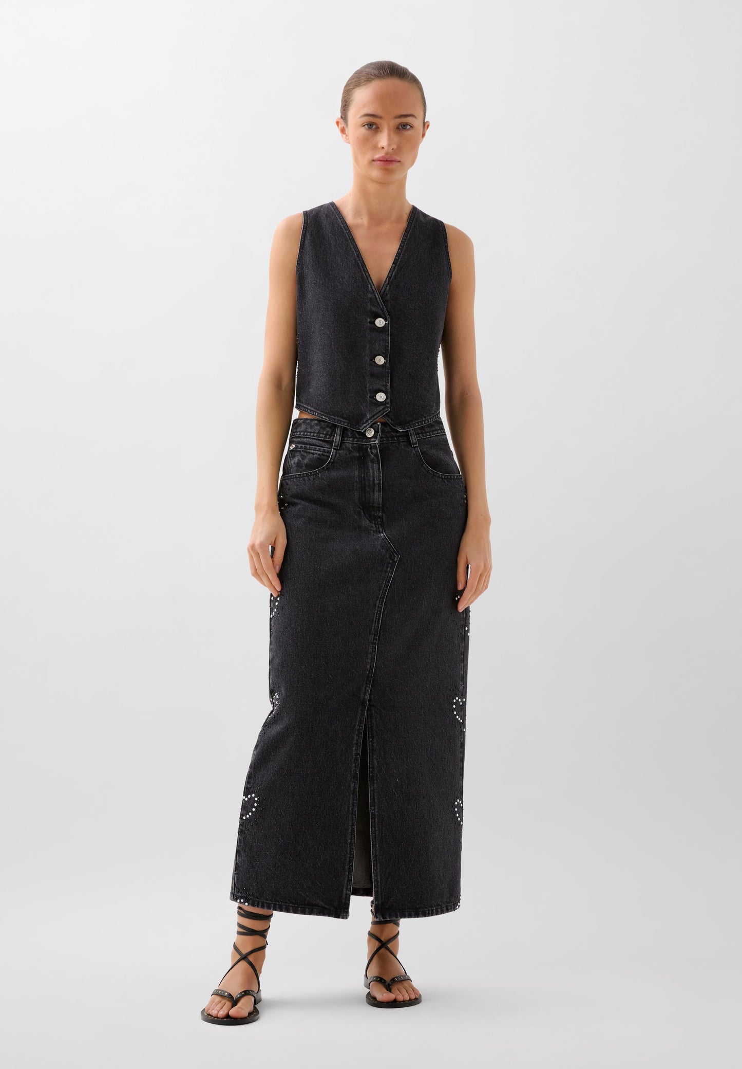 STUDS WAVY DENIM VEST