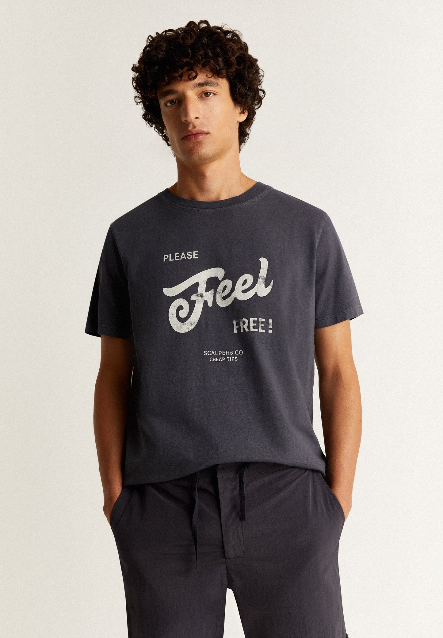 FADED EFFECT T-SHIRT WITH FRONT PRINT