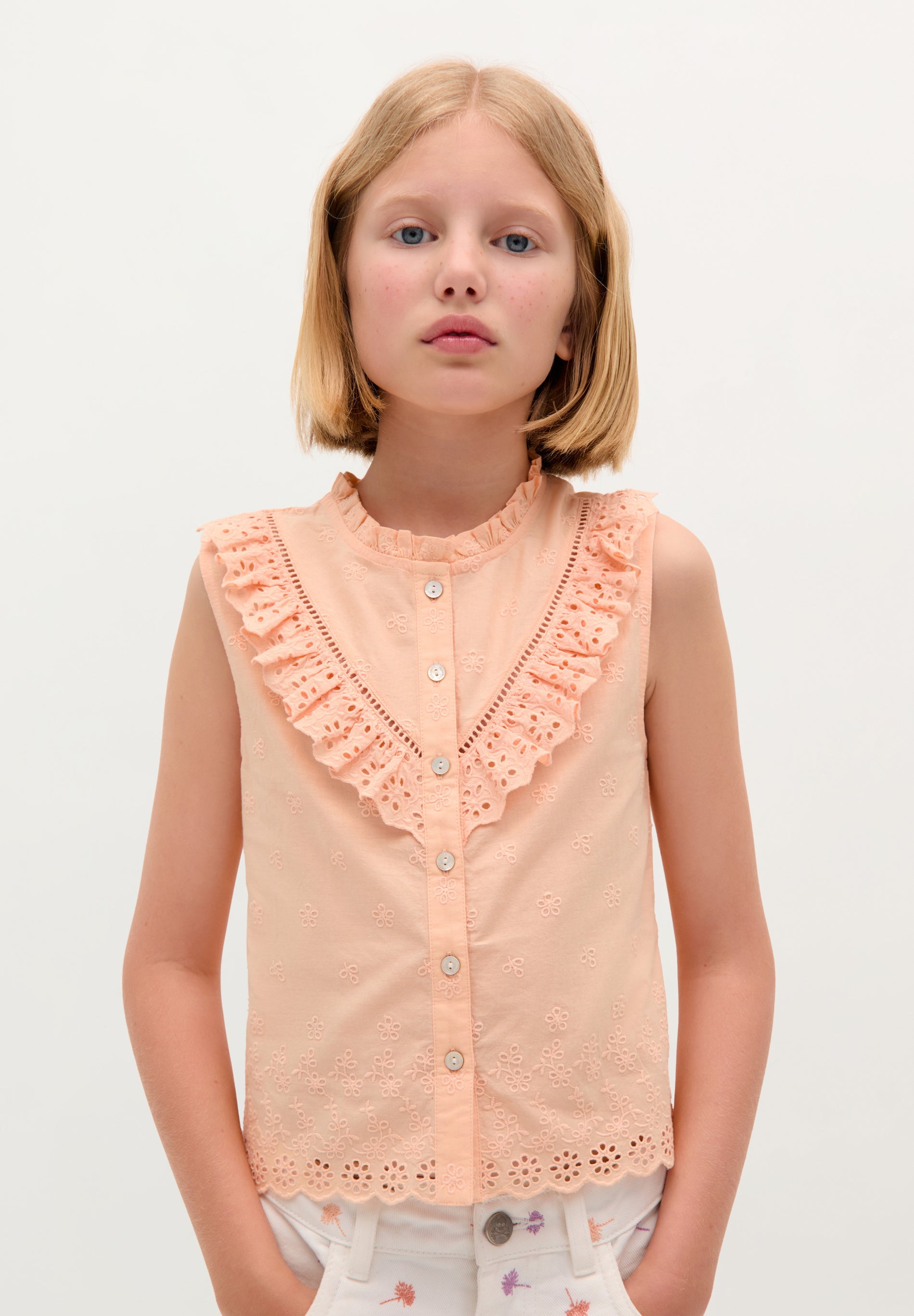 BLOUSE WITH EMBROIDERED RUFFLE DETAIL