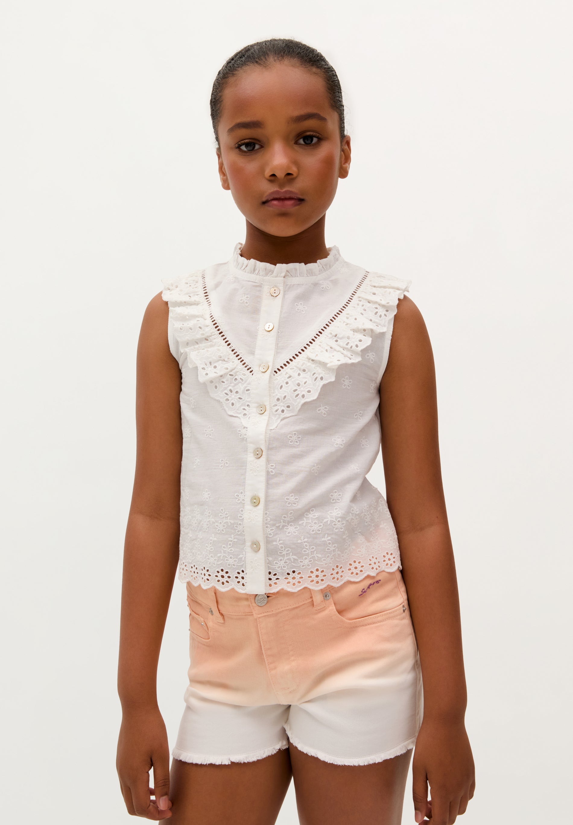 BLOUSE WITH EMBROIDERED RUFFLE DETAIL