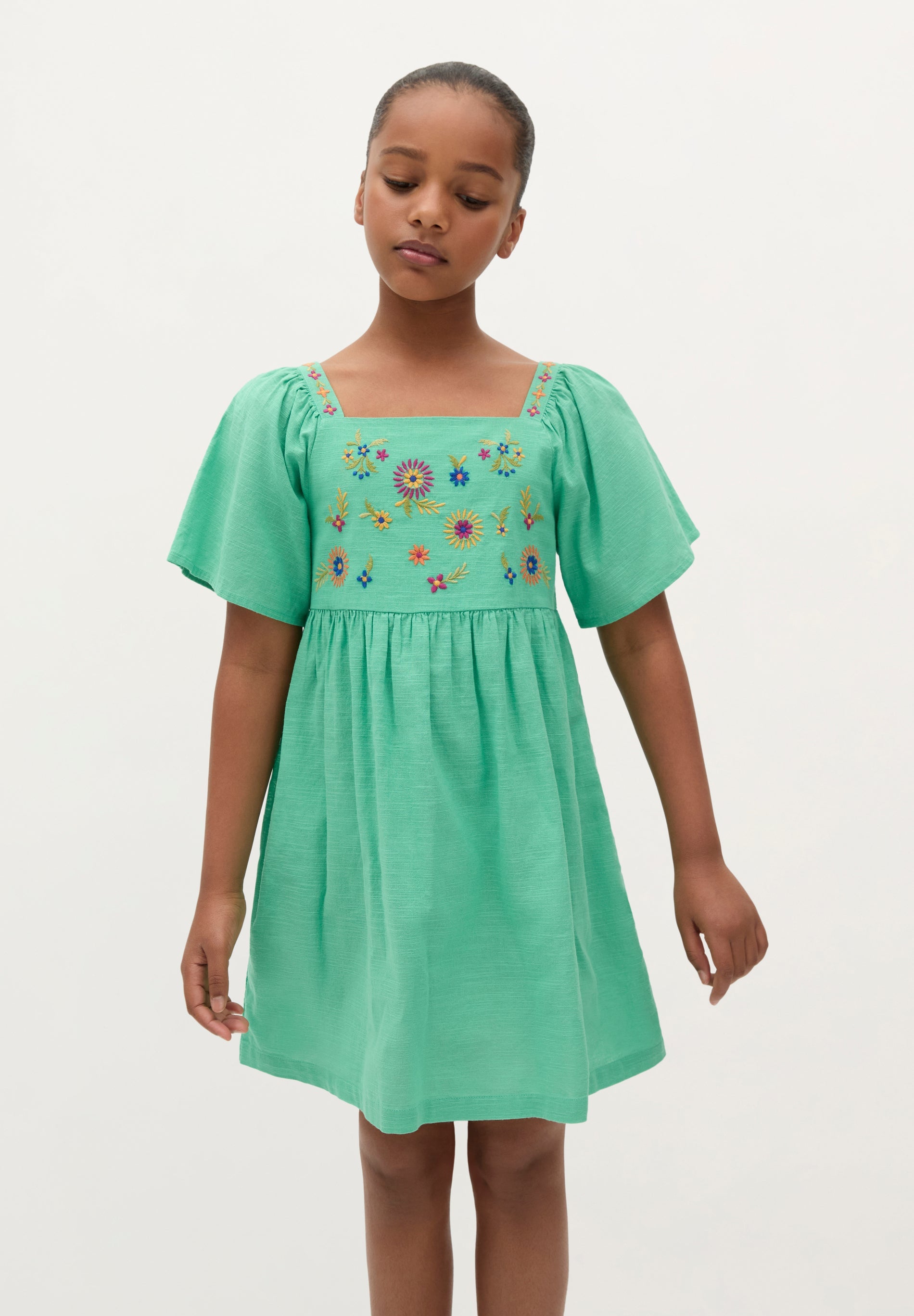 EMBROIDERED FLOWERS COTTON DRESS