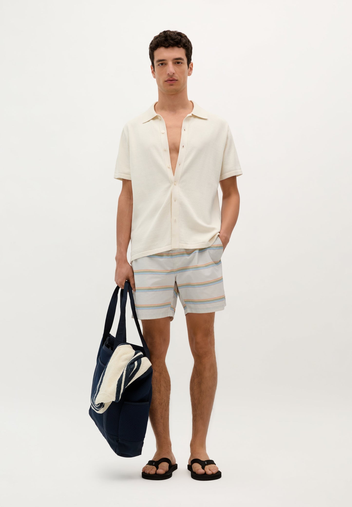 SWIMMING TRUNKS WITH STRIPES AND SUNSET