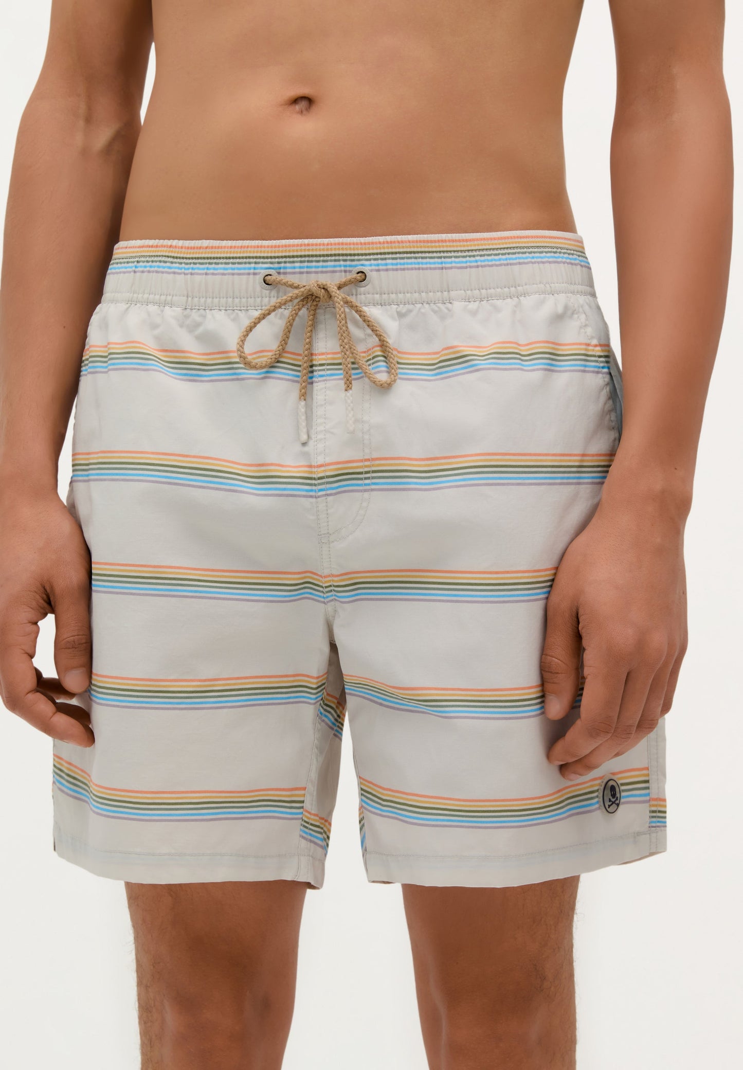 SWIMMING TRUNKS WITH STRIPES AND SUNSET