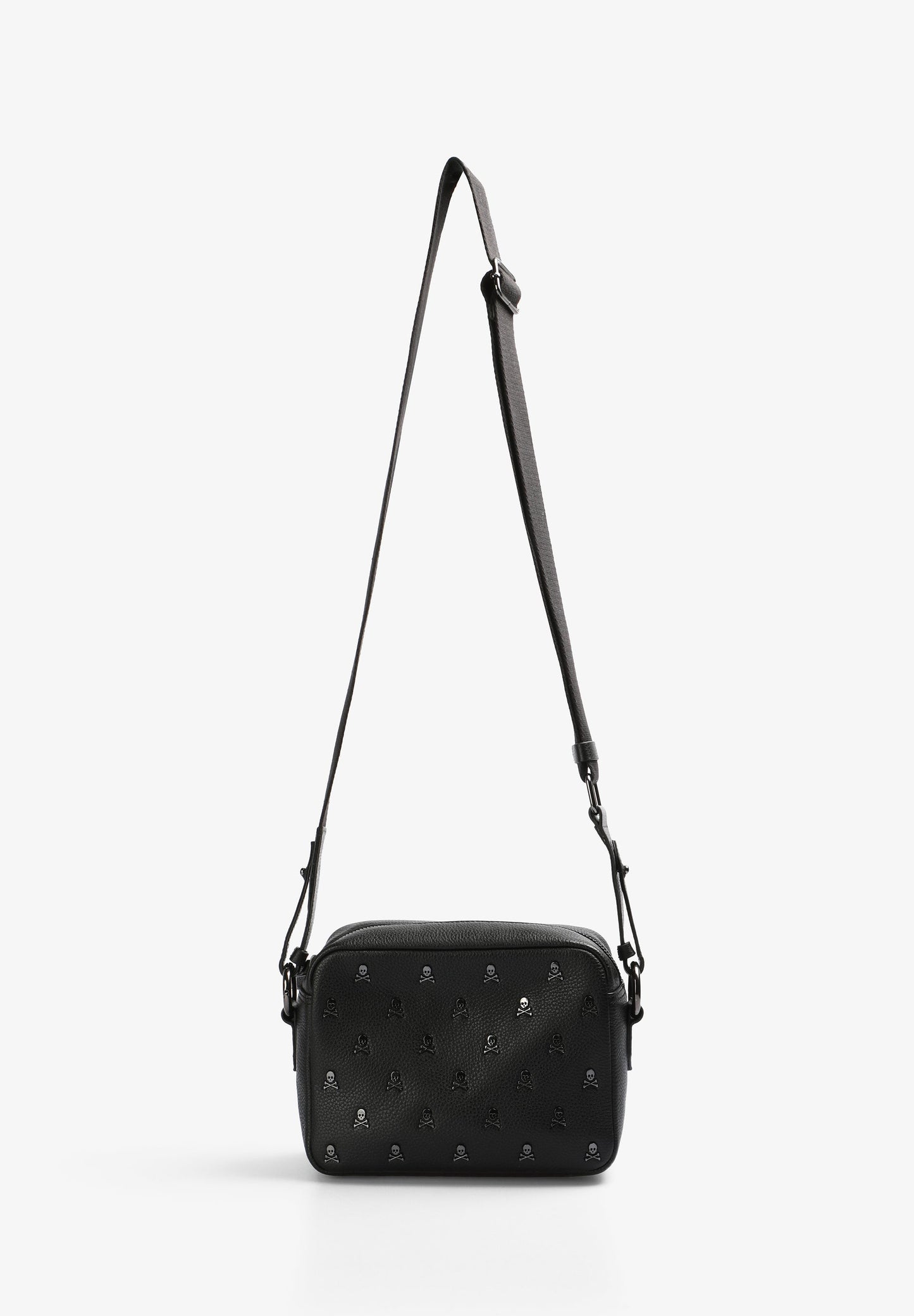 LEATHER CROSSBODY BAG WITH ALL-OVER SKULL PRINT