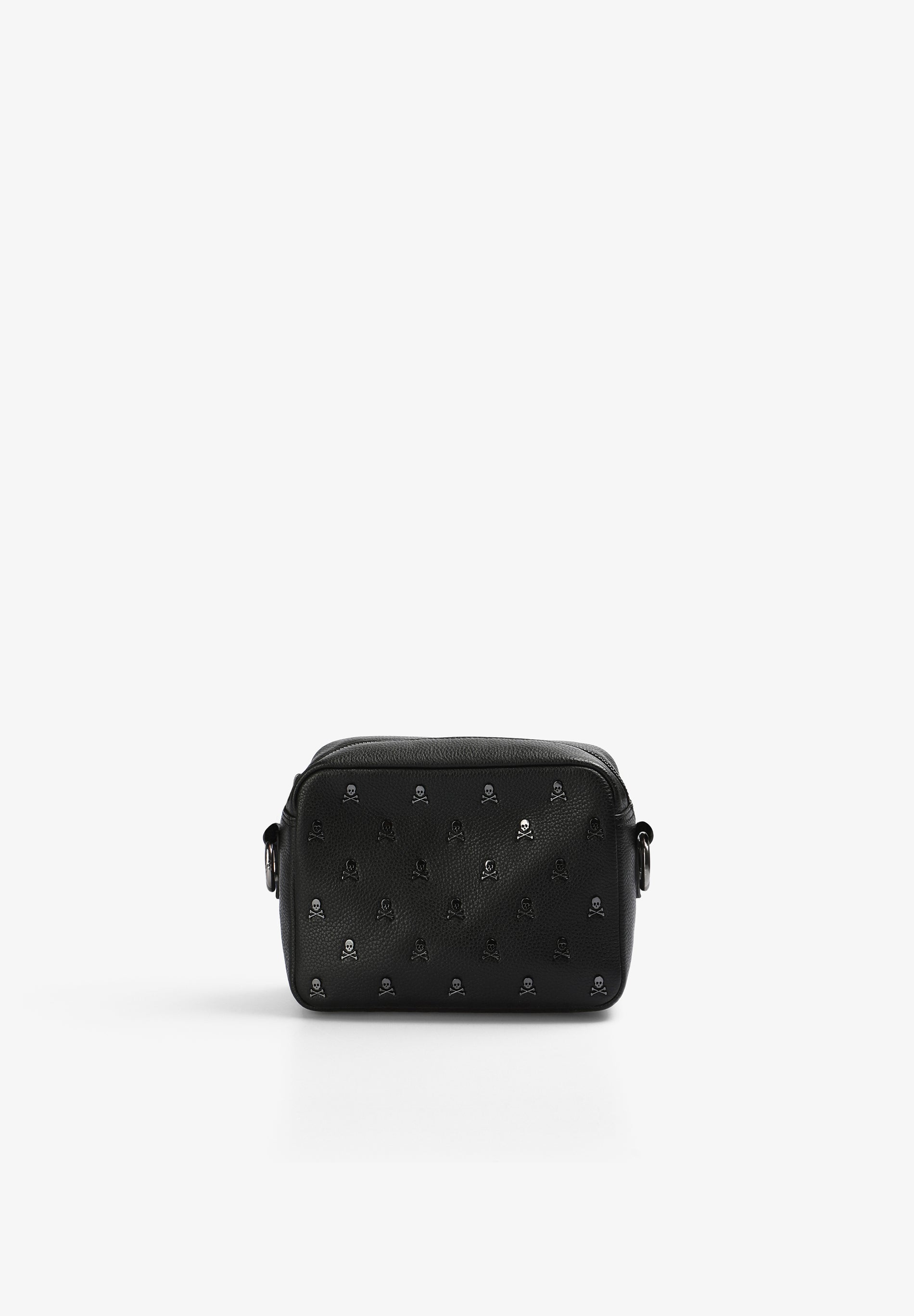 LEATHER CROSSBODY BAG WITH ALL-OVER SKULL PRINT