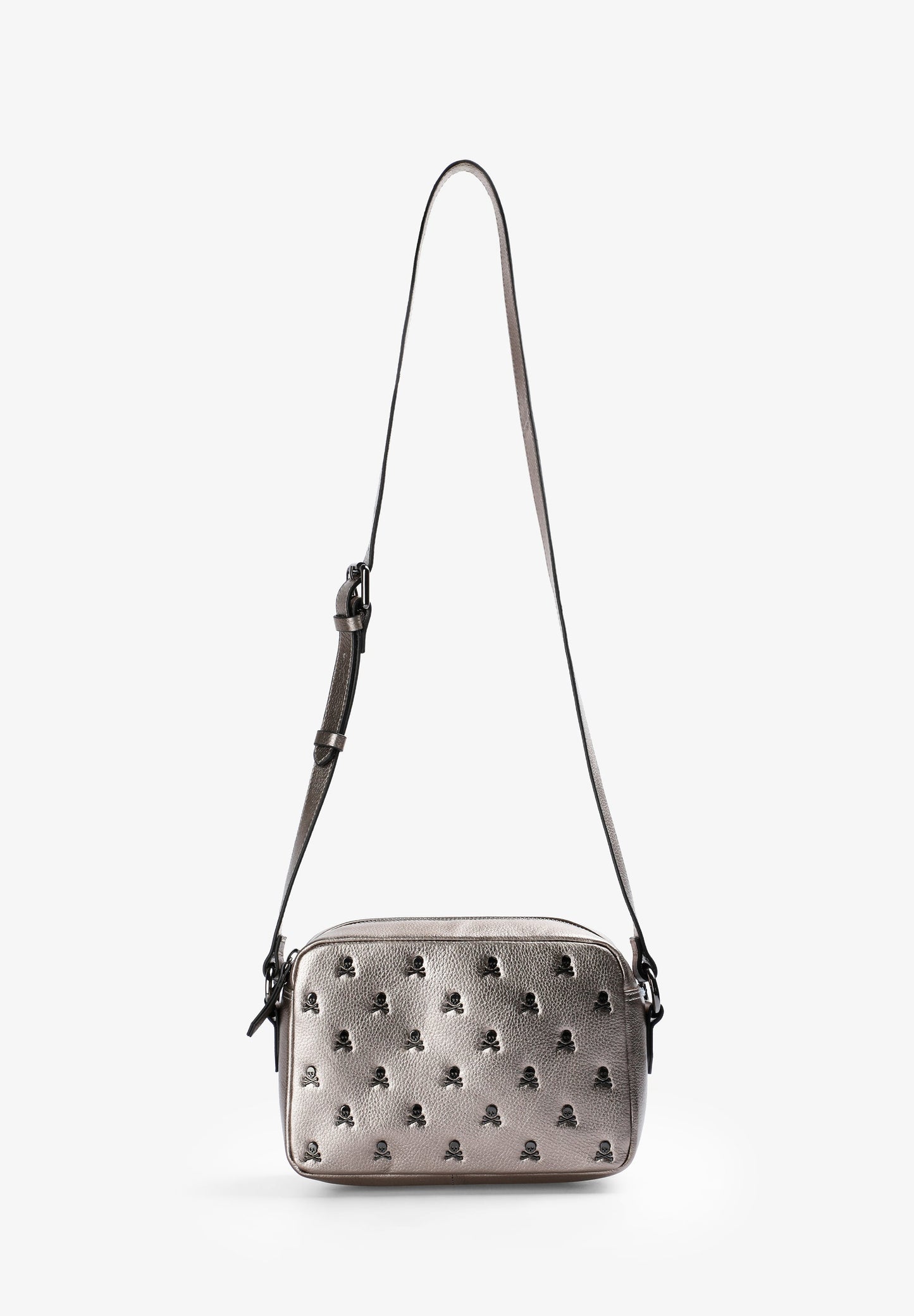 LEATHER CROSSBODY BAG WITH ALL-OVER SKULL PRINT
