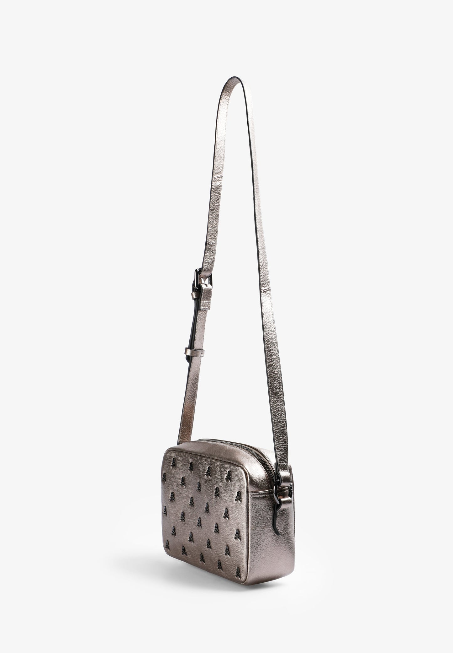 LEATHER CROSSBODY BAG WITH ALL-OVER SKULLS