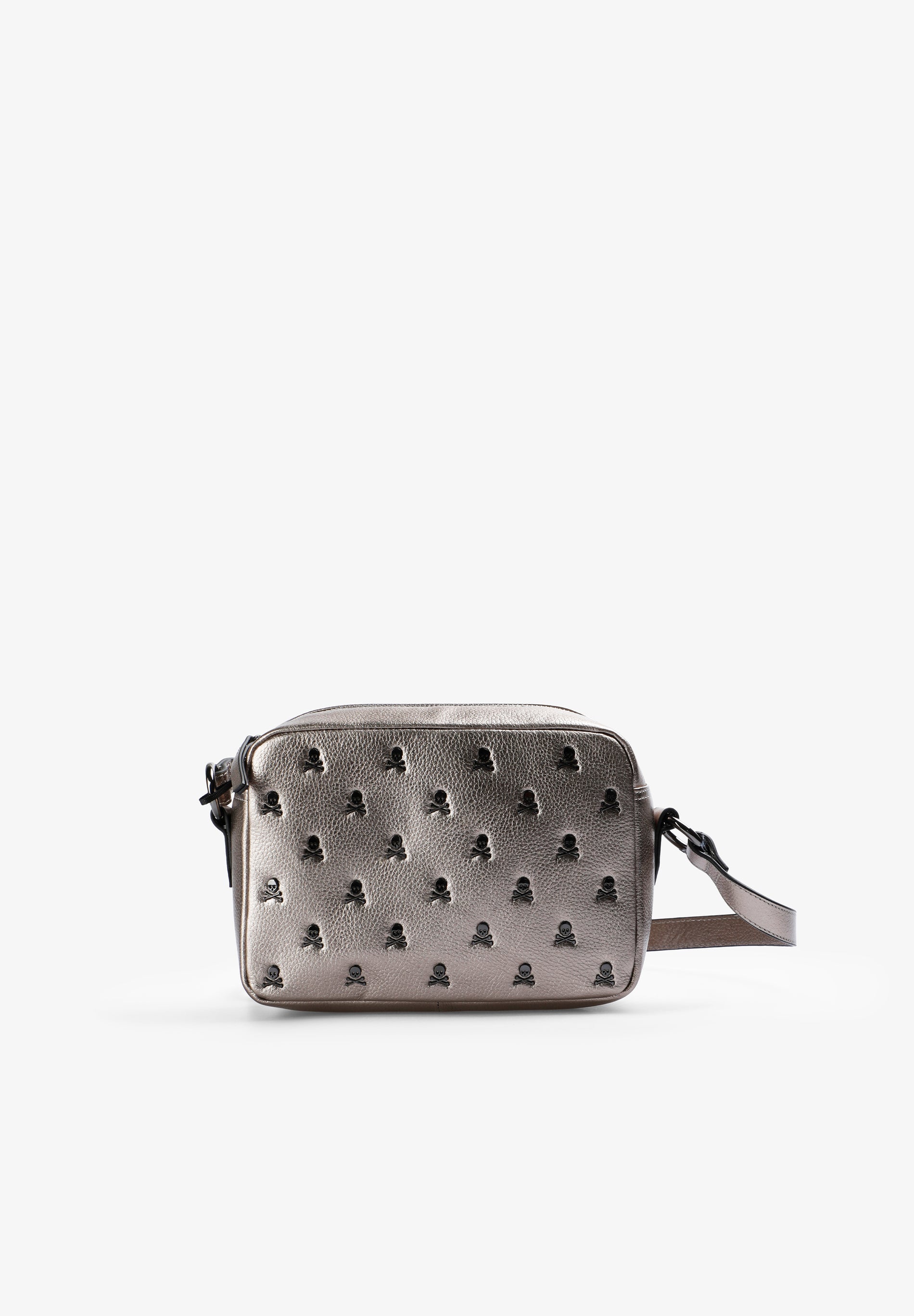 LEATHER CROSSBODY BAG WITH ALL-OVER SKULL PRINT