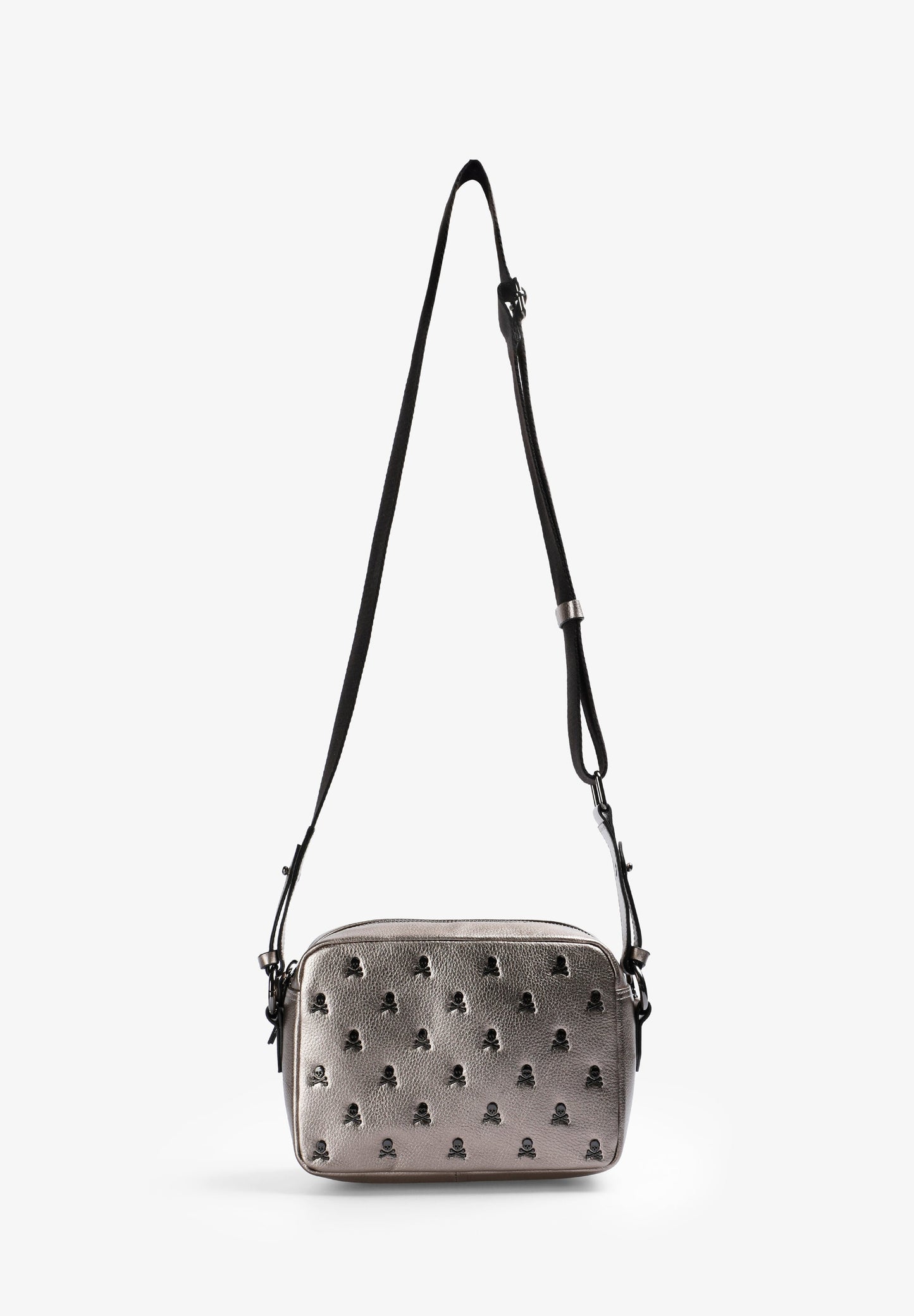 LEATHER CROSSBODY BAG WITH ALL-OVER SKULLS