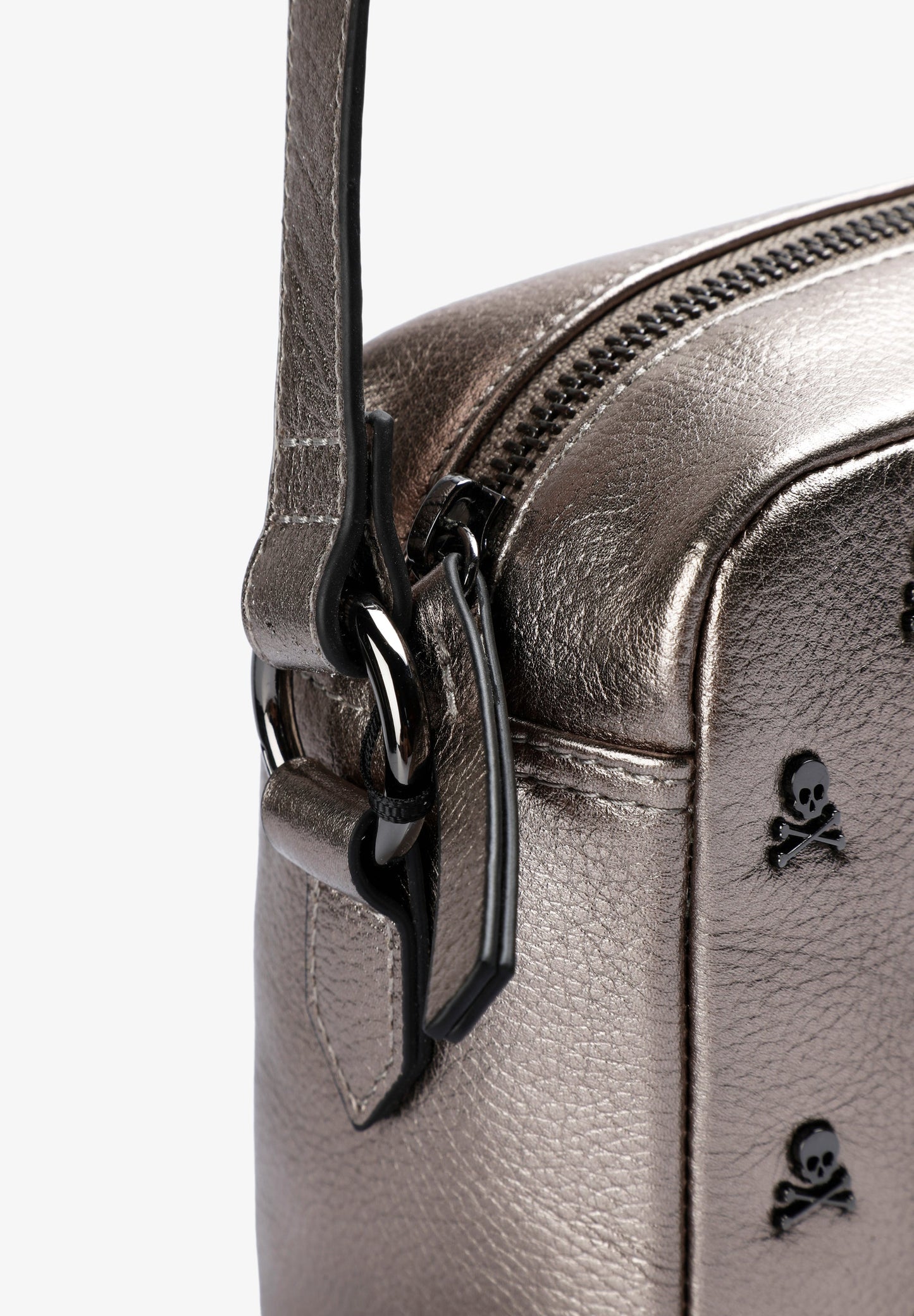 LEATHER CROSSBODY BAG WITH ALL-OVER SKULL PRINT