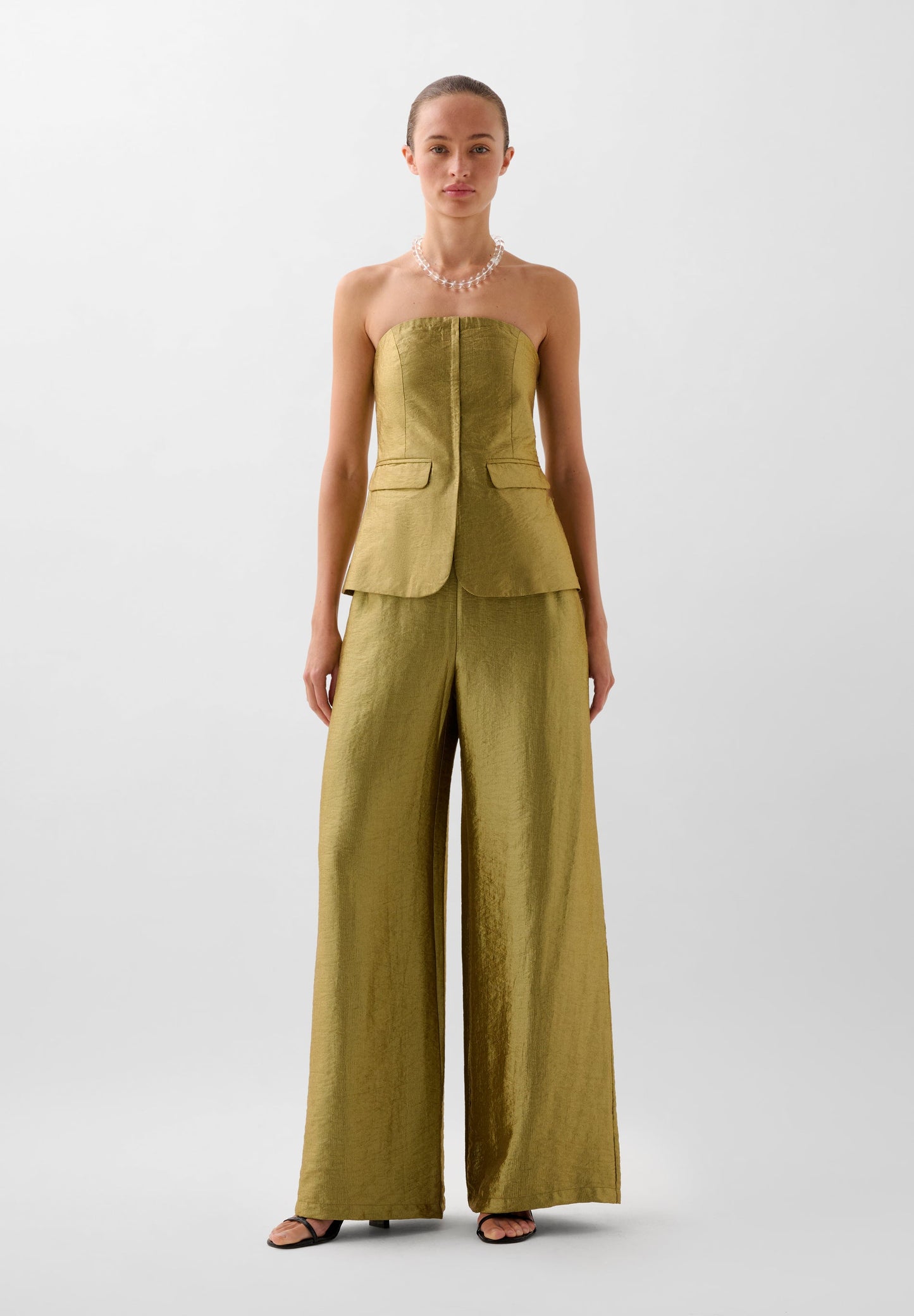 PANTALON FLUIDE MÉTALLISÉ À PINCES