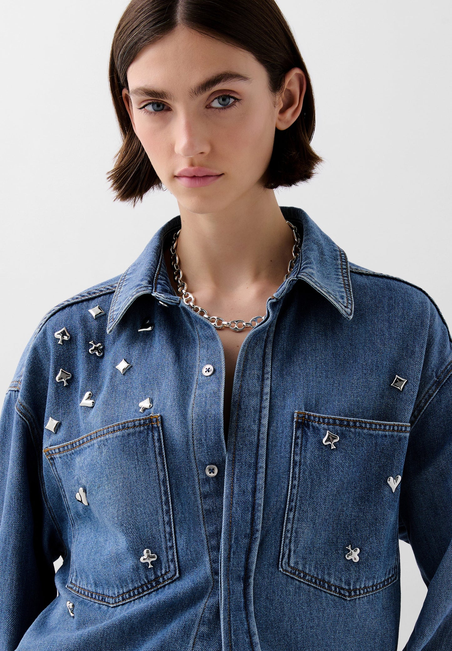 DENIM SHIRT WITH STUDS