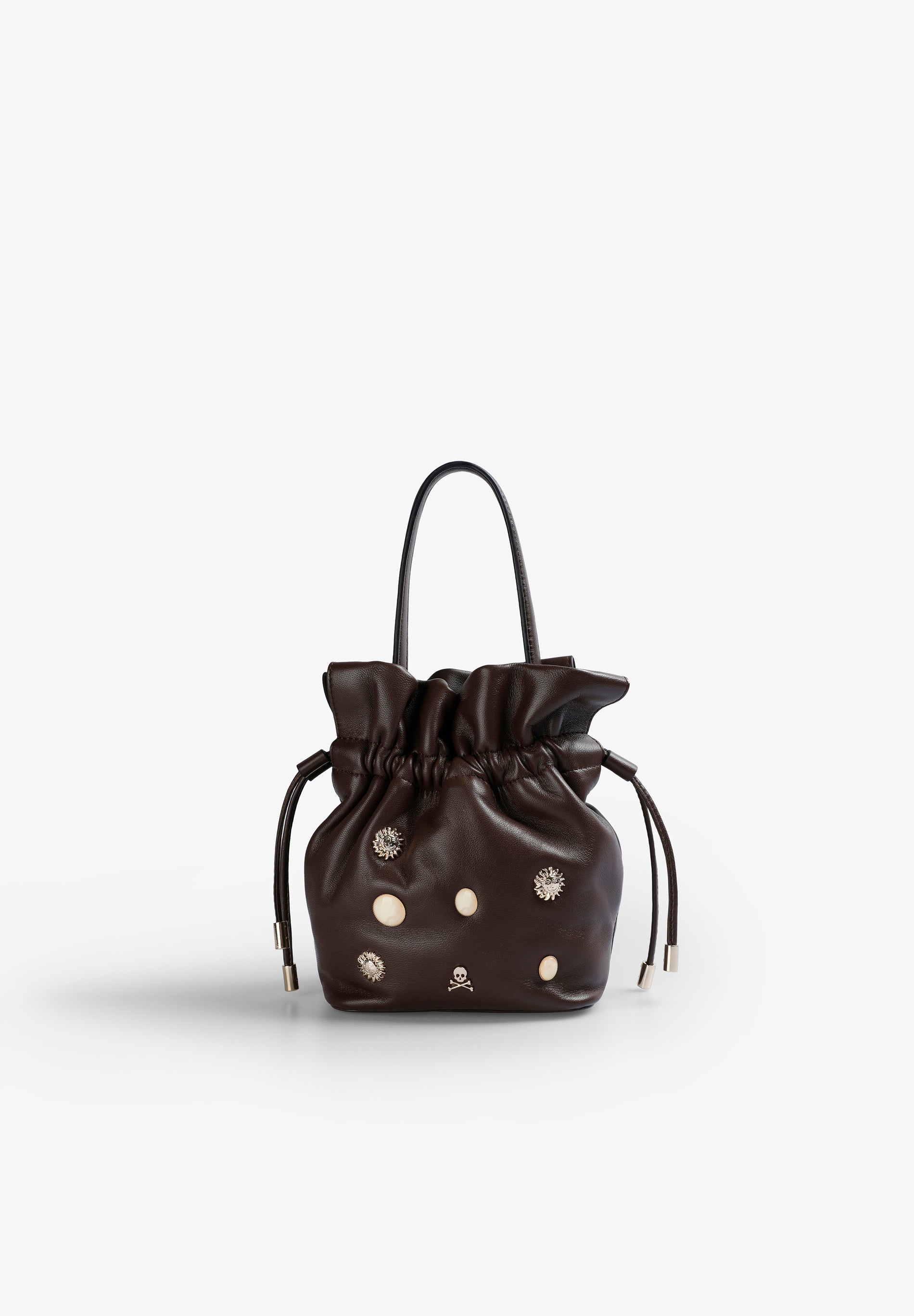 LEATHER BUCKET BAG WITH STUDS