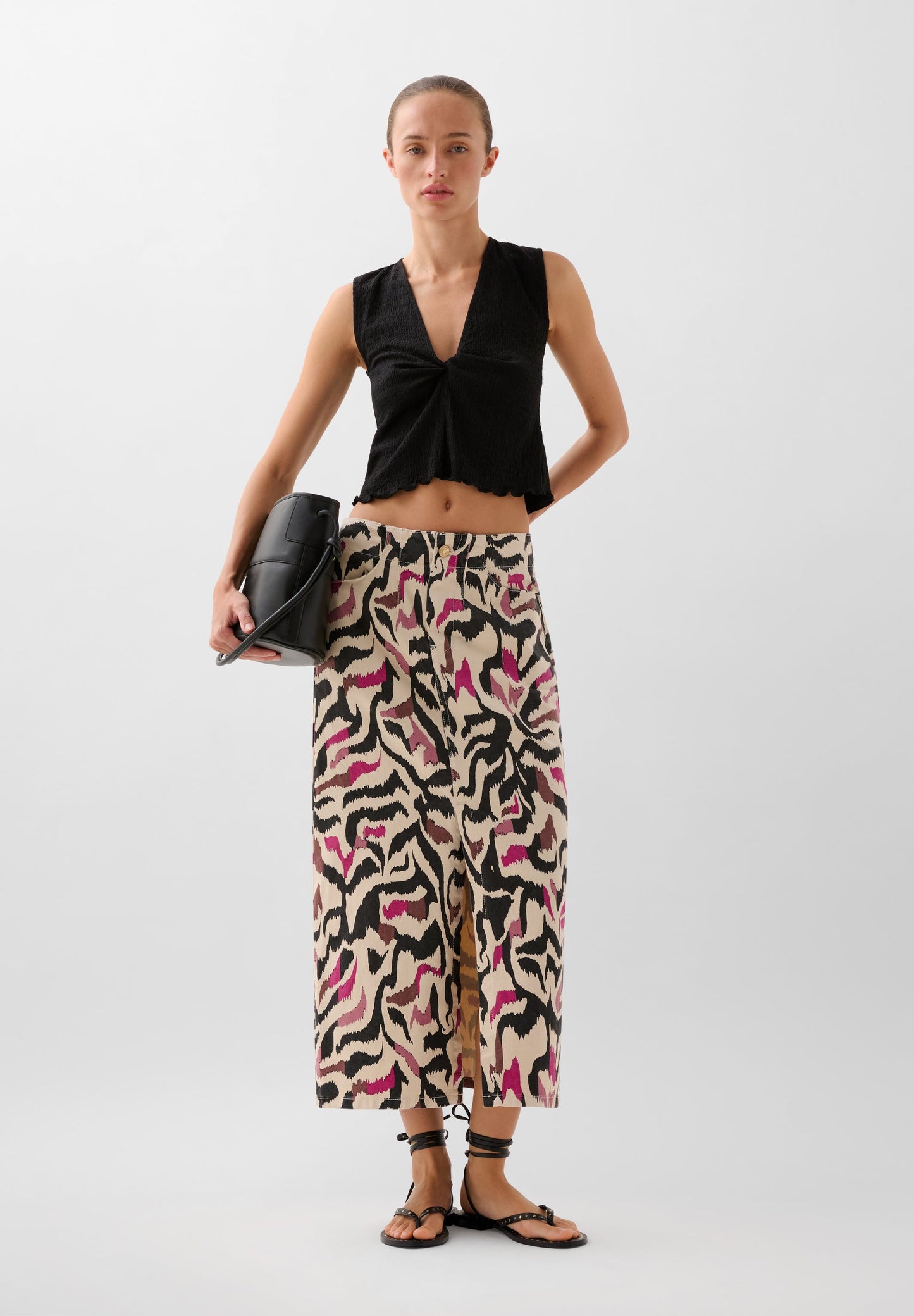 PRINTED DENIM SKIRT