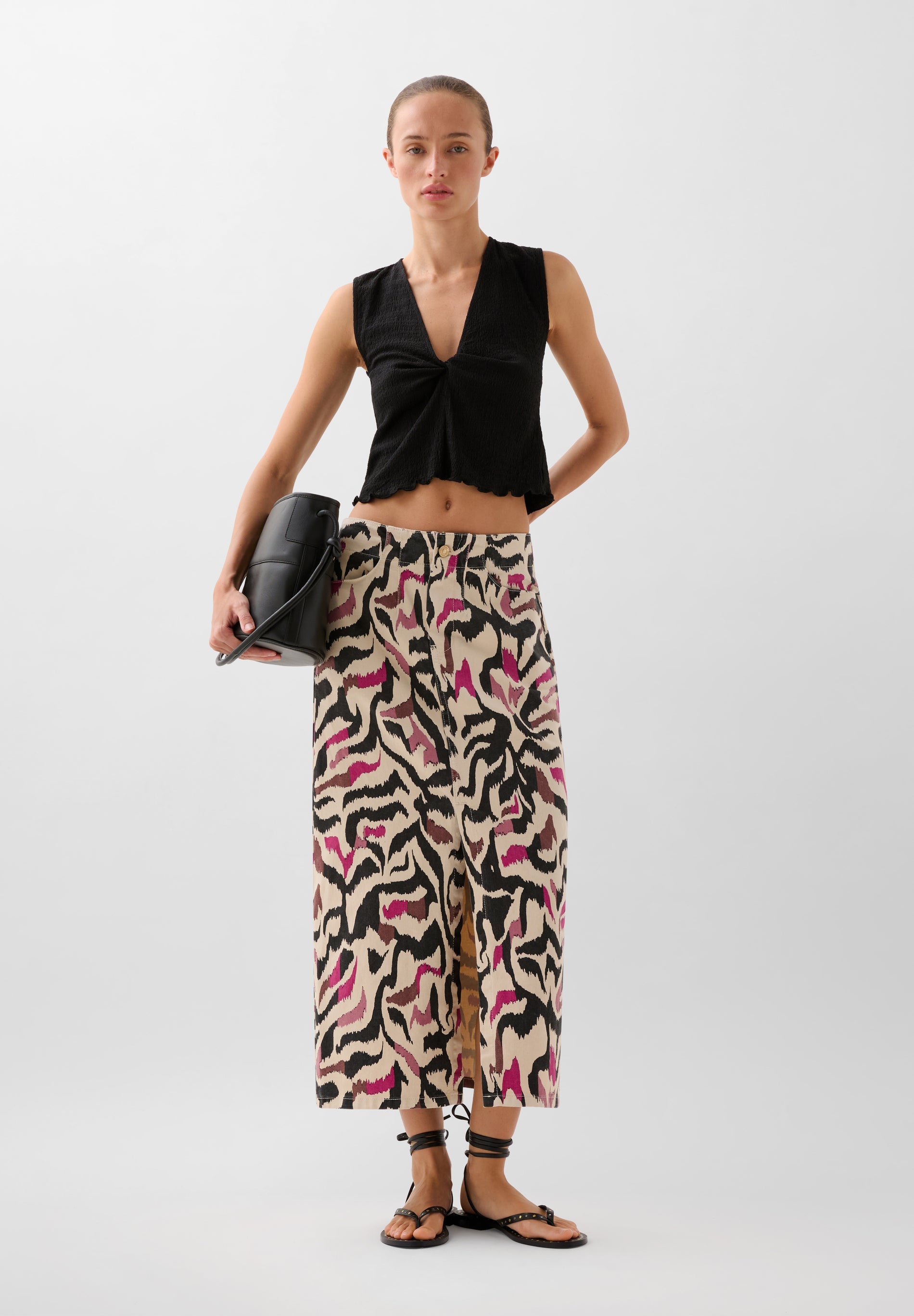 PRINTED DENIM SKIRT