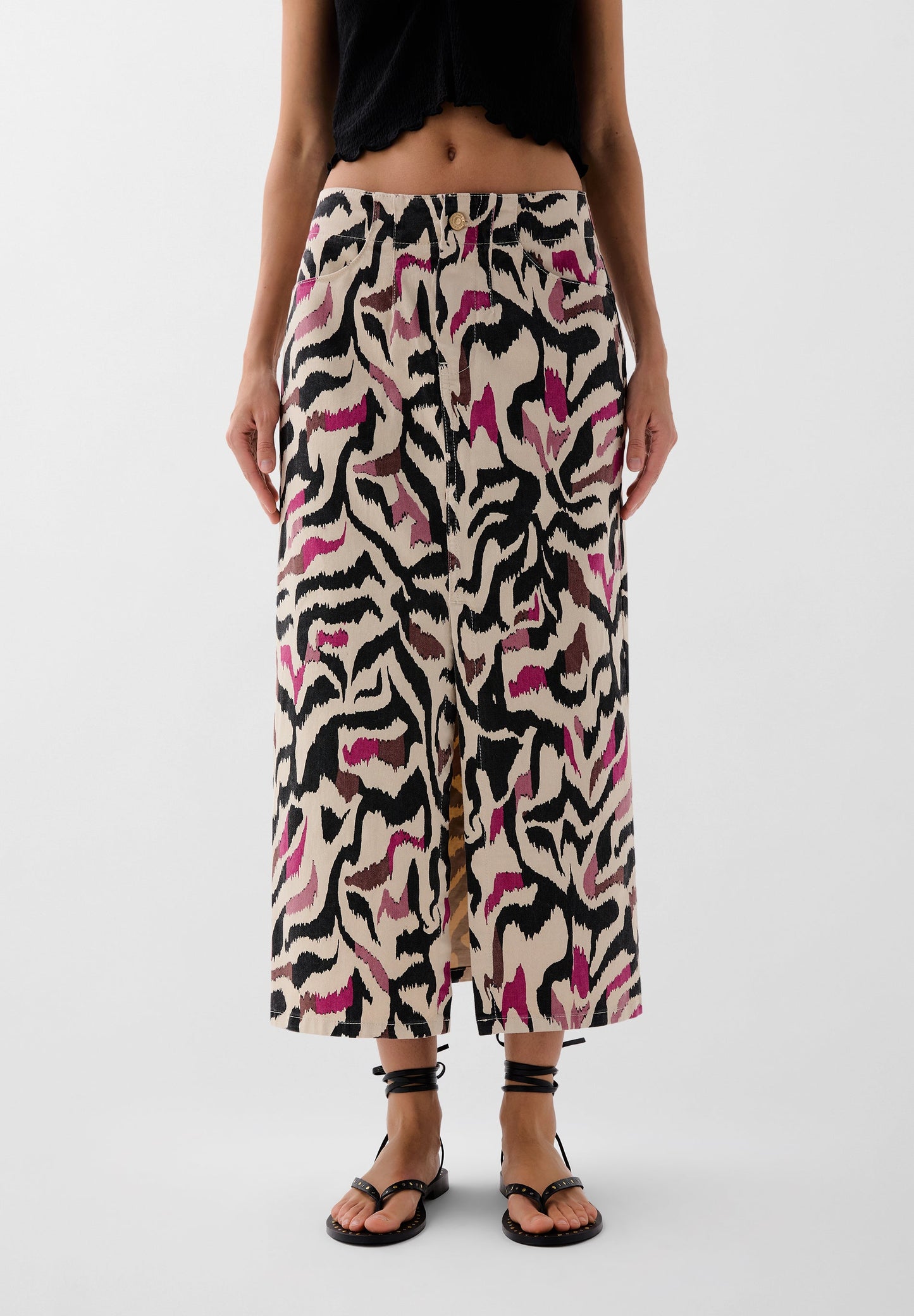 PRINTED DENIM SKIRT