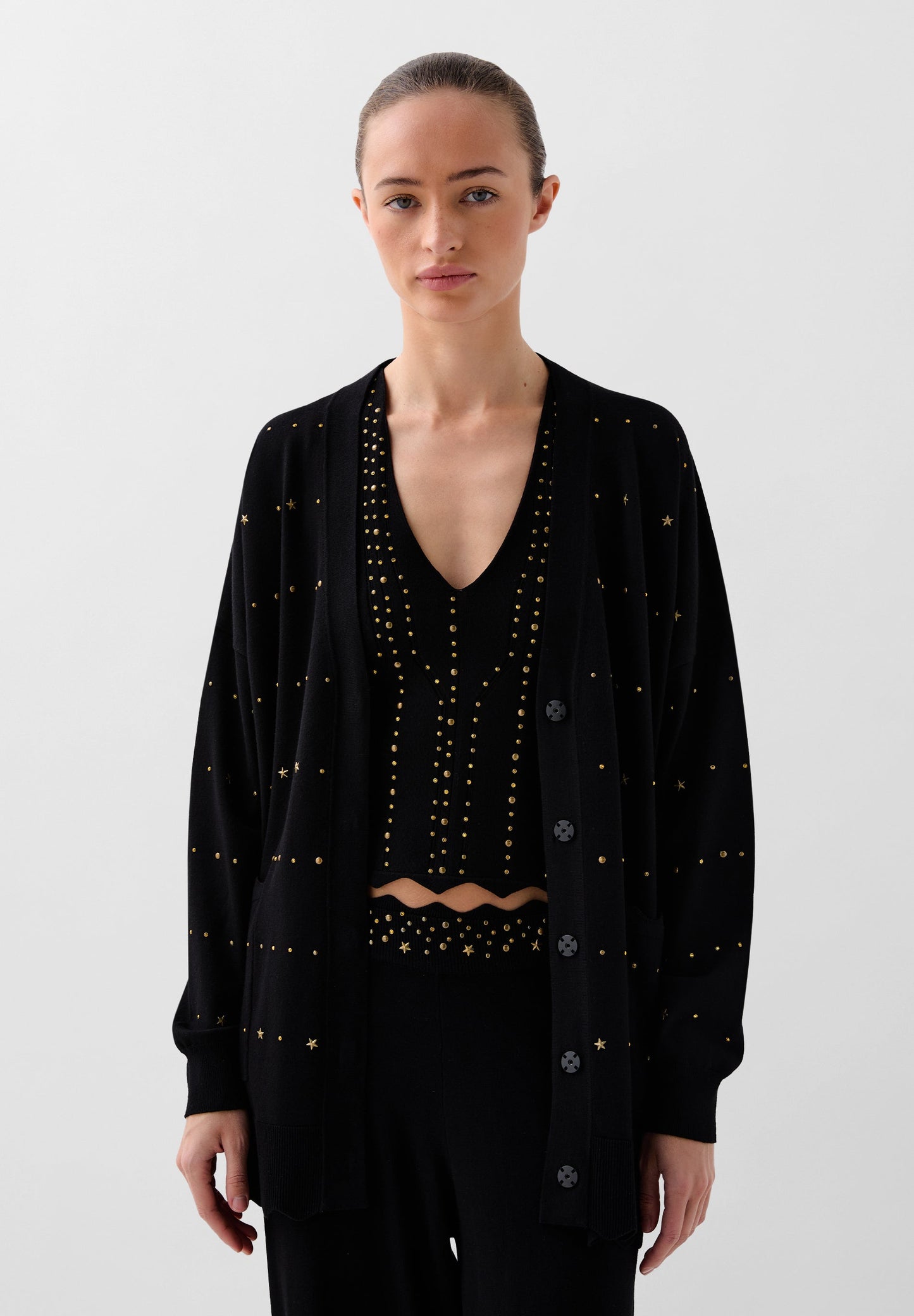 KNIT CARDIGAN WITH RHINESTONE DETAILS
