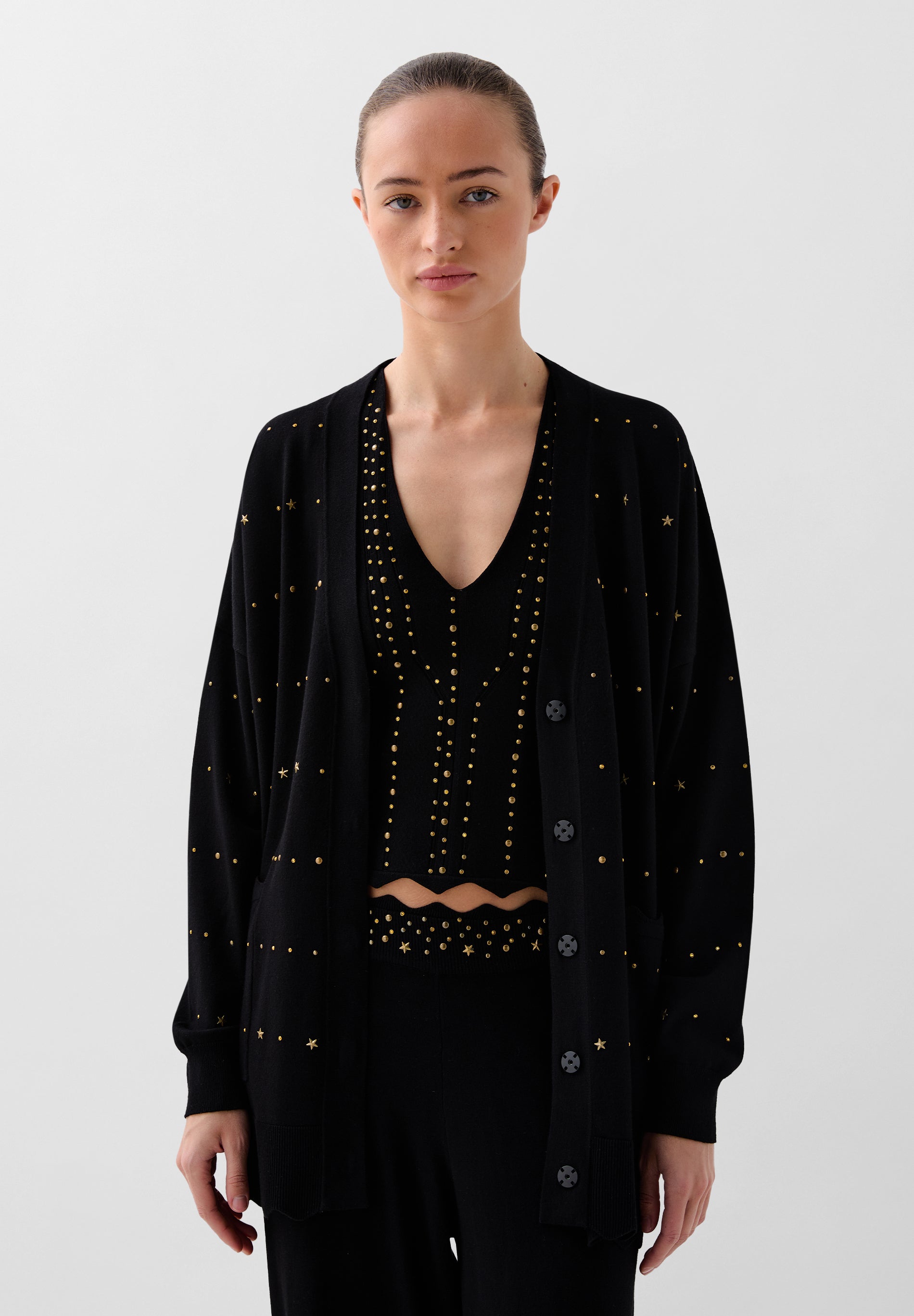 KNIT CARDIGAN WITH RHINESTONE DETAILS