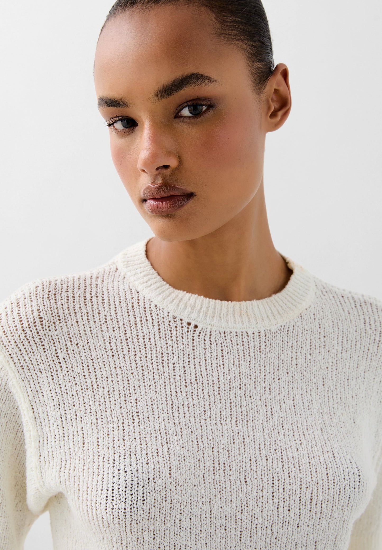CROPPED SWEATER WITH TRIM DETAIL