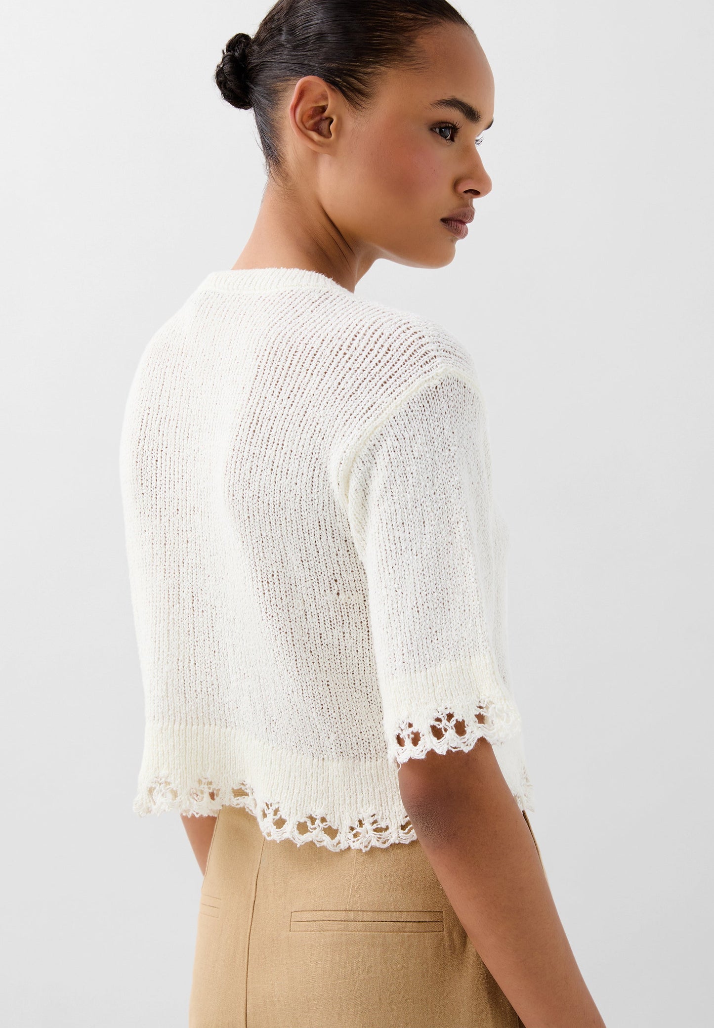 CROPPED SWEATER WITH TRIM DETAIL