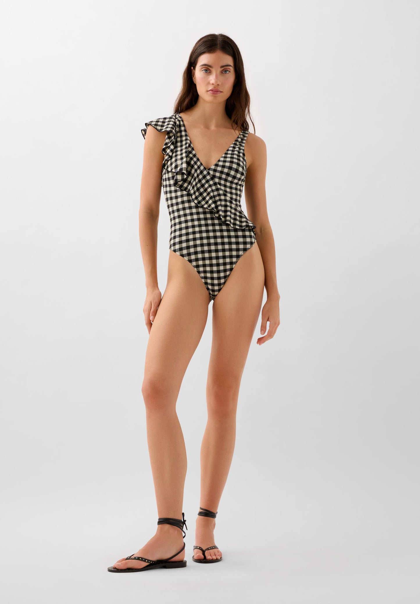 GINGHAM SWIMSUIT WITH RUFFLE