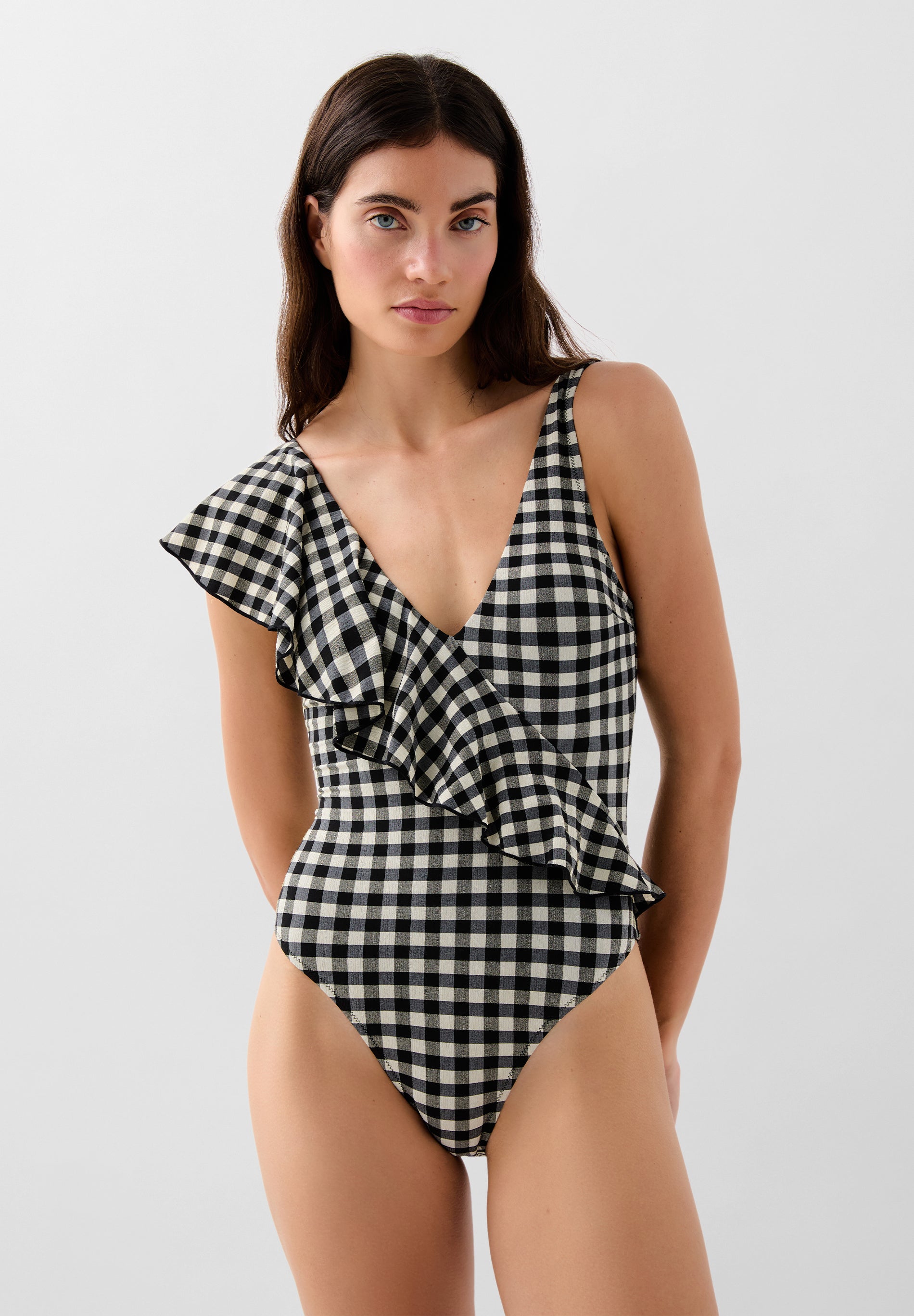 GINGHAM SWIMSUIT WITH RUFFLE