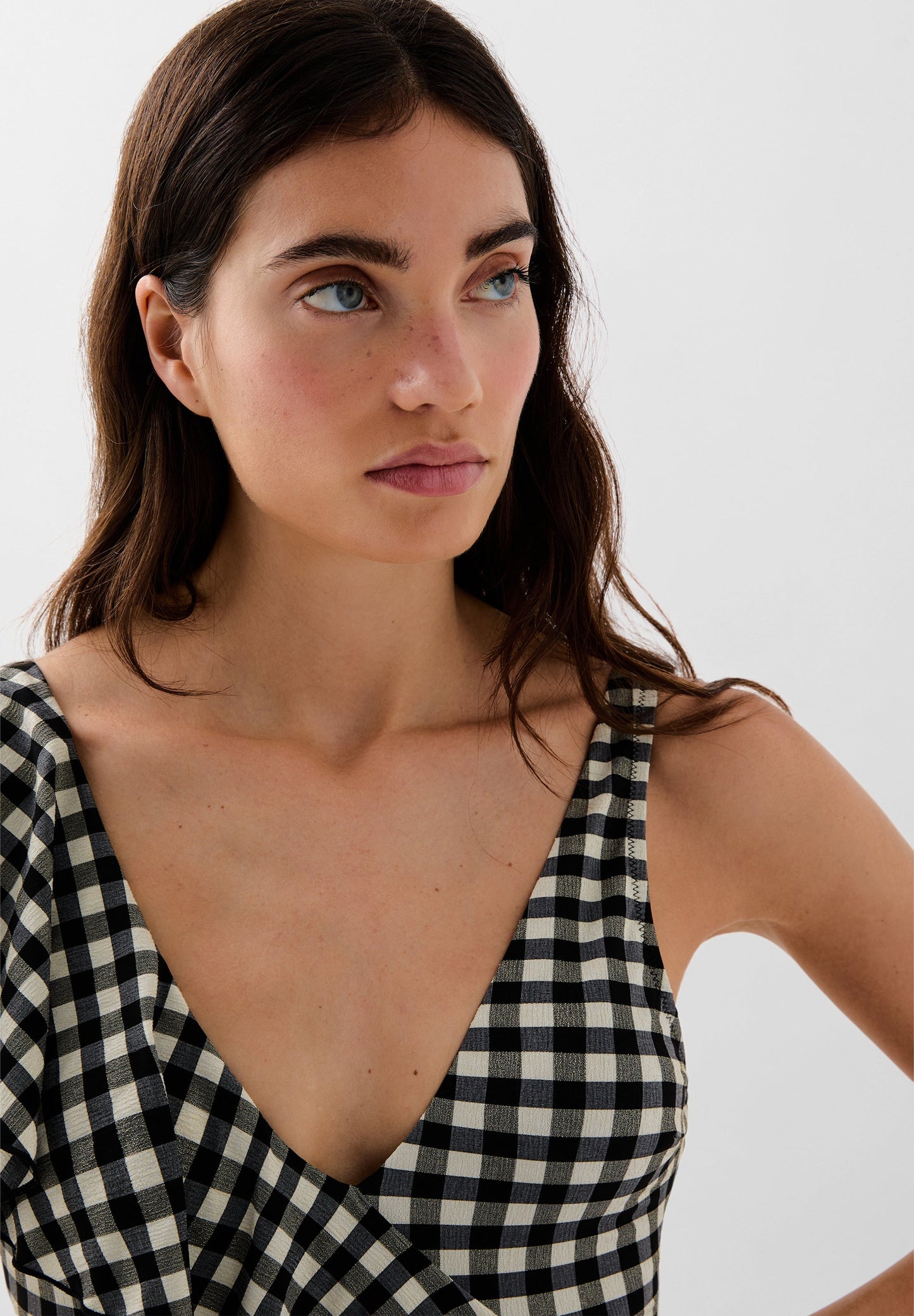 GINGHAM SWIMSUIT WITH RUFFLE