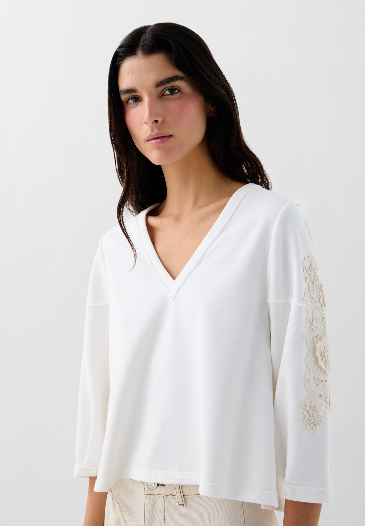 SC GUIPURE V-NECK SWEATER