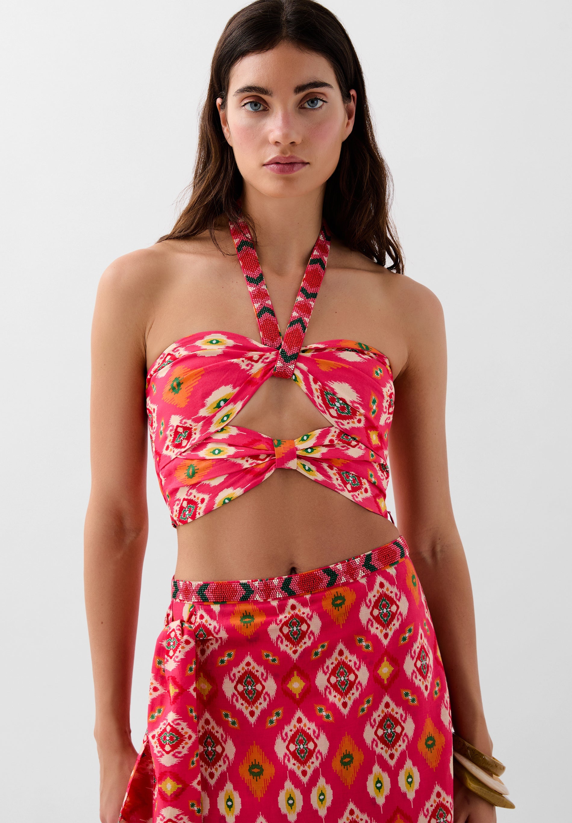 BEADED ETHNIC PRINT TOP