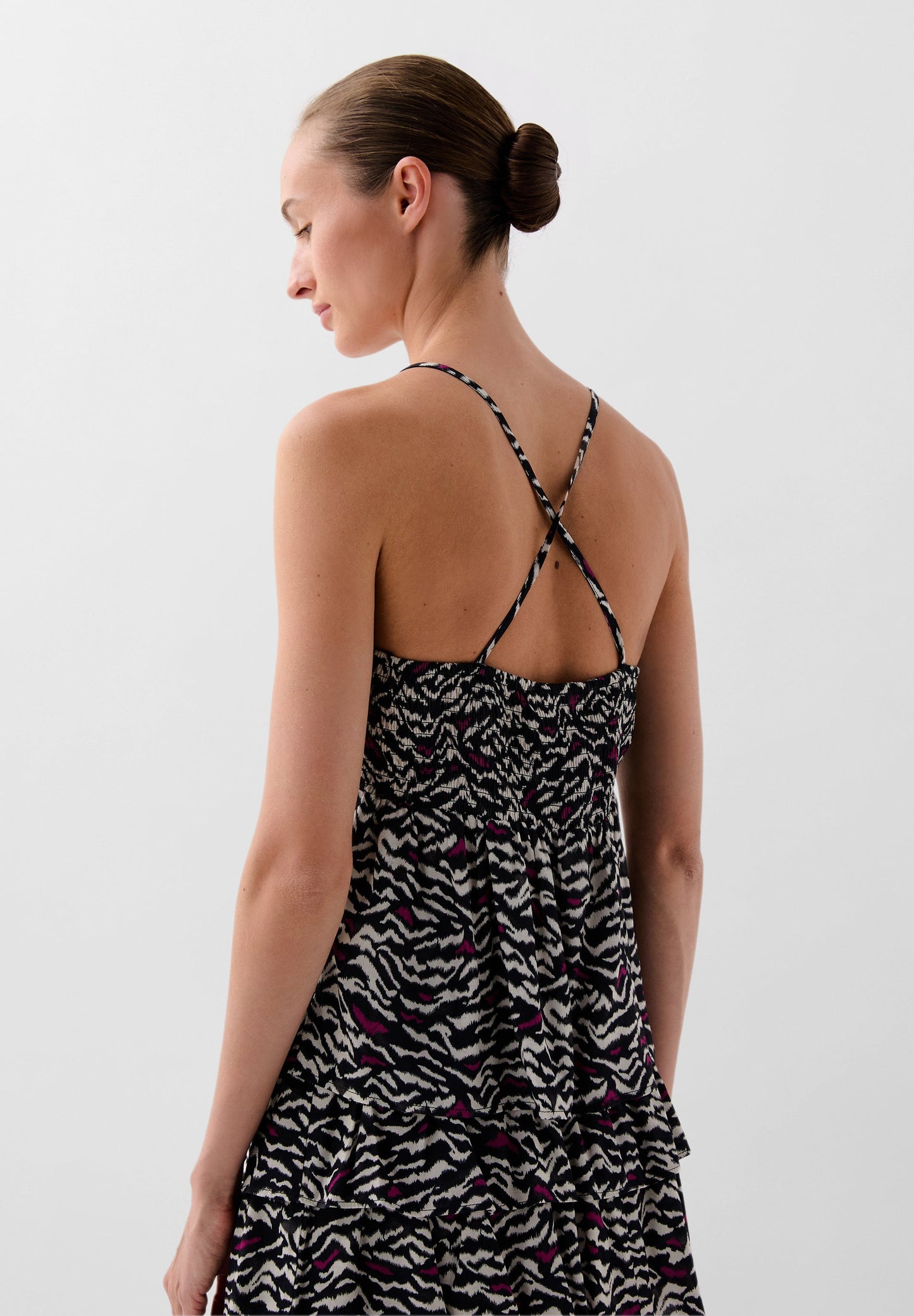 ANIMAL PRINT GATHERED TOP