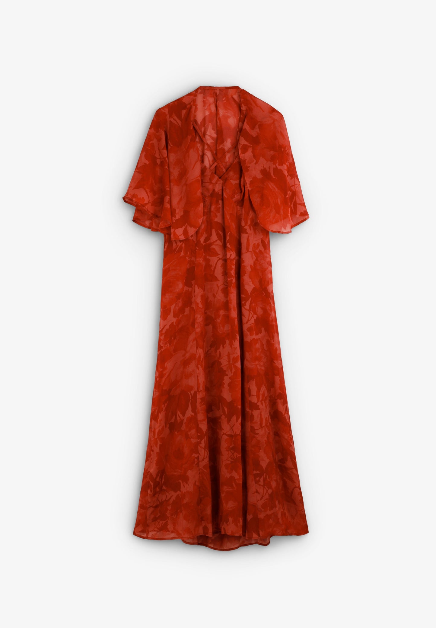 FLOWING PRINTED DRESS WITH CAPE