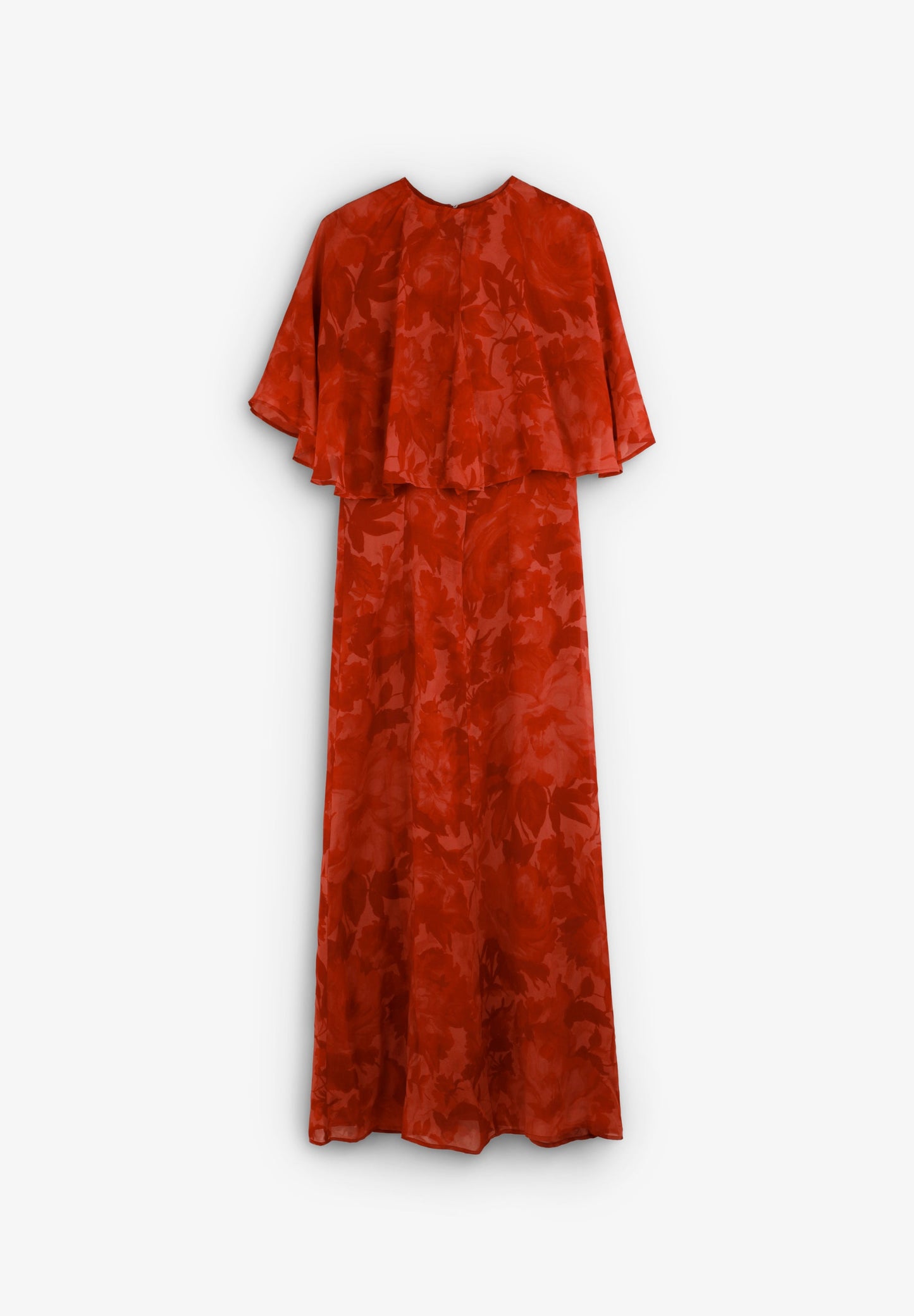 FLOWING PRINTED DRESS WITH CAPE