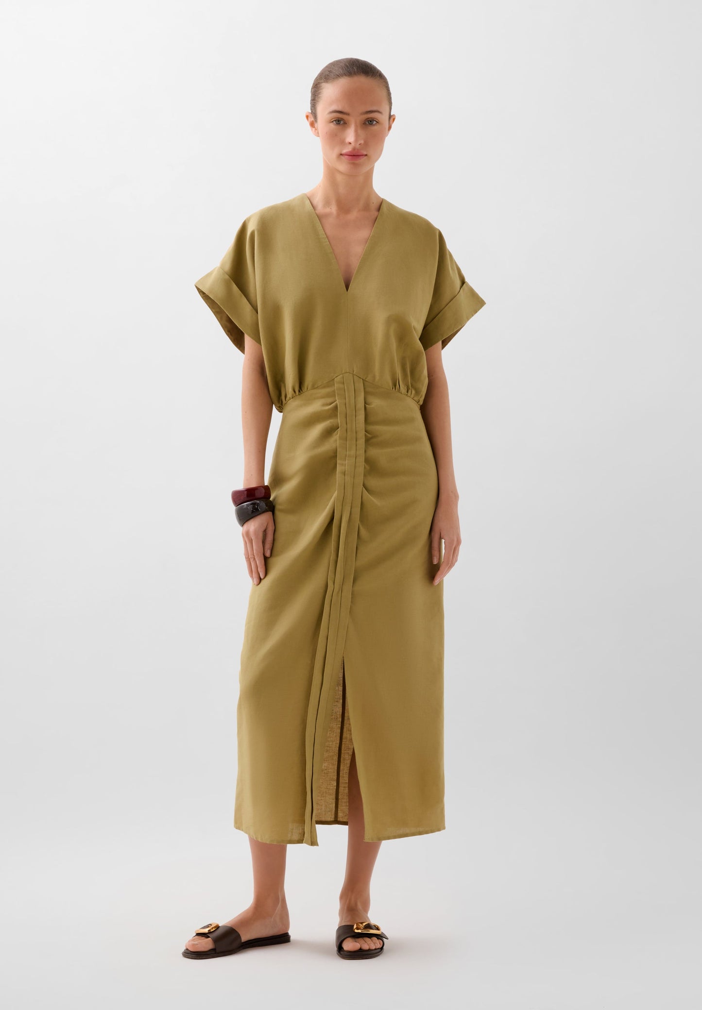 GATHERED LINEN DRESS