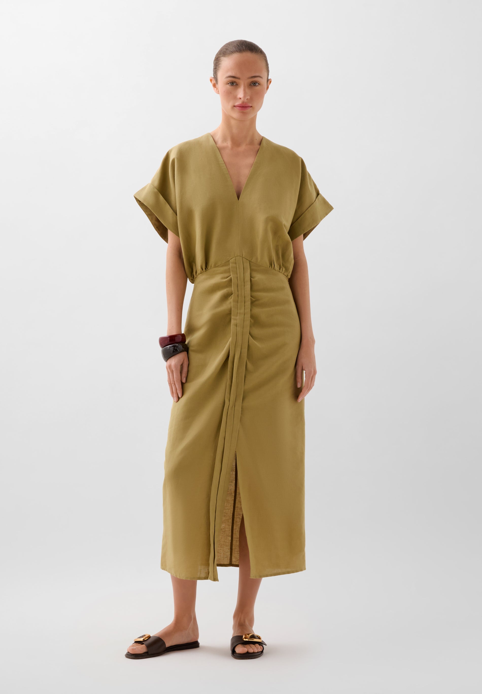 GATHERED LINEN DRESS