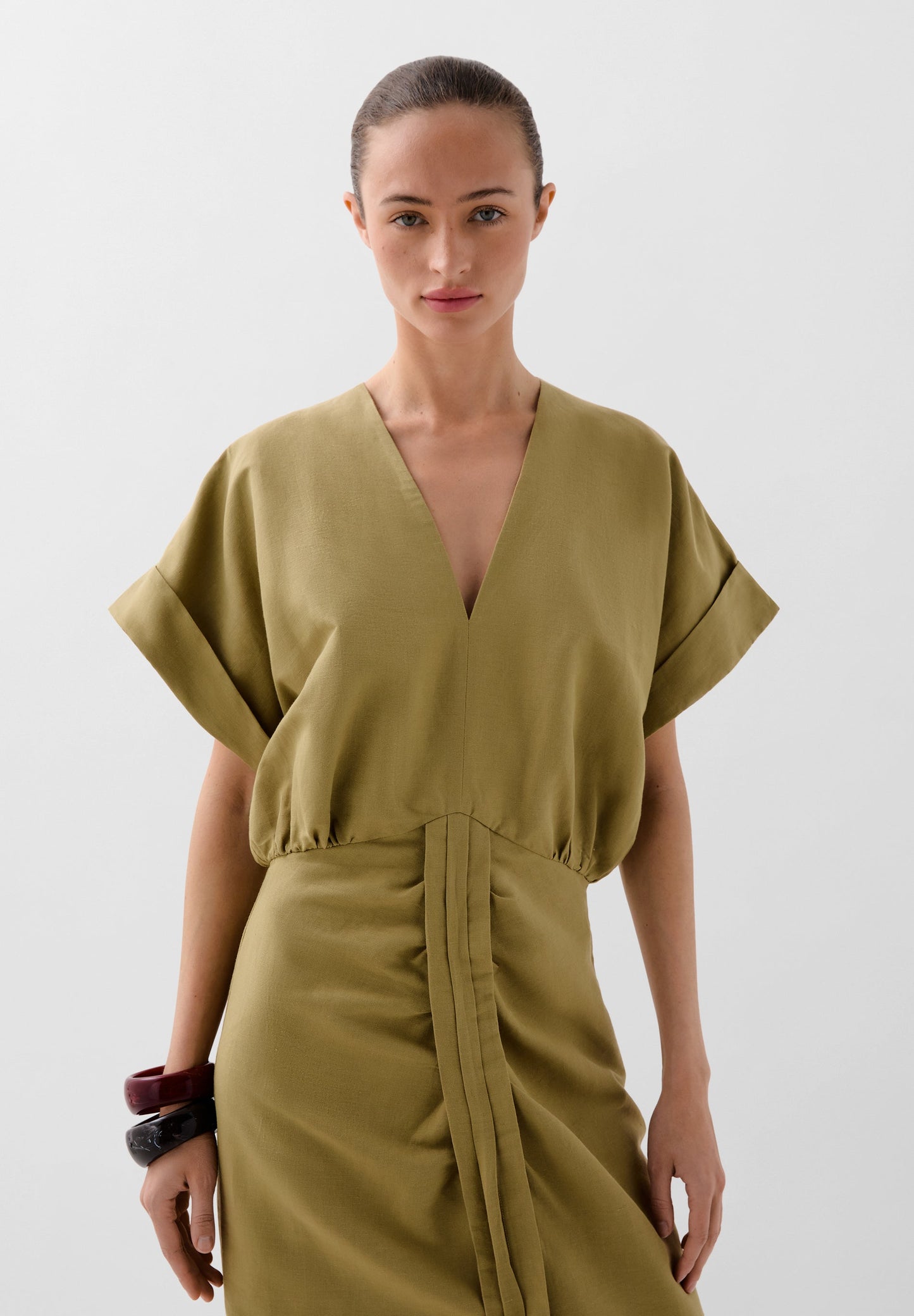 GATHERED LINEN DRESS