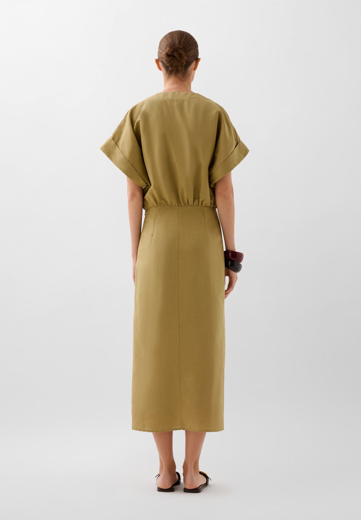 GATHERED LINEN DRESS