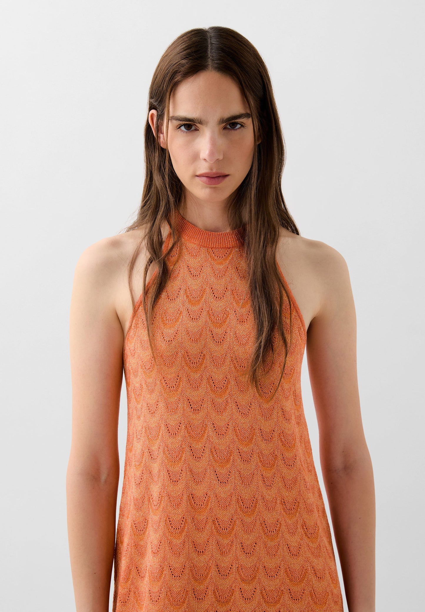 LUREX KNIT MINI HALTER DRESS
