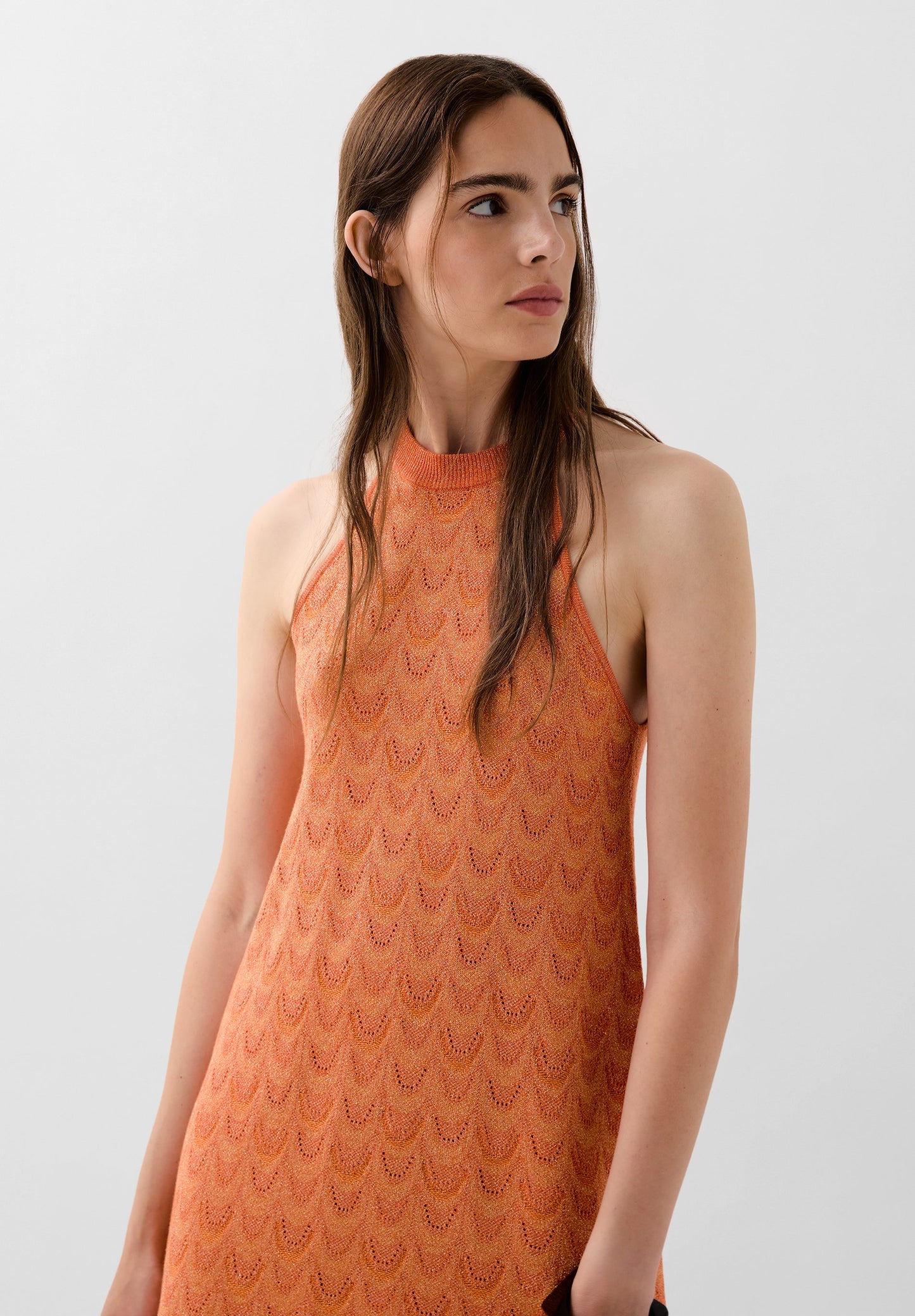 LUREX KNIT MINI HALTER DRESS