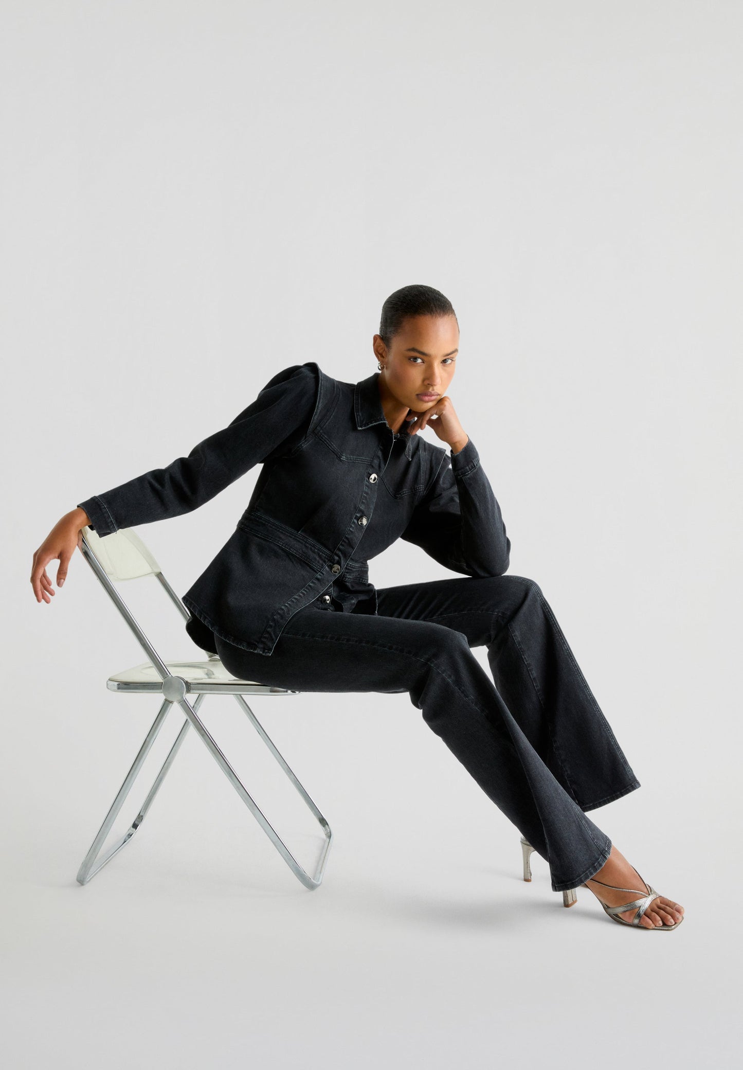 DENIM SHIRT WITH PUFF SLEEVES