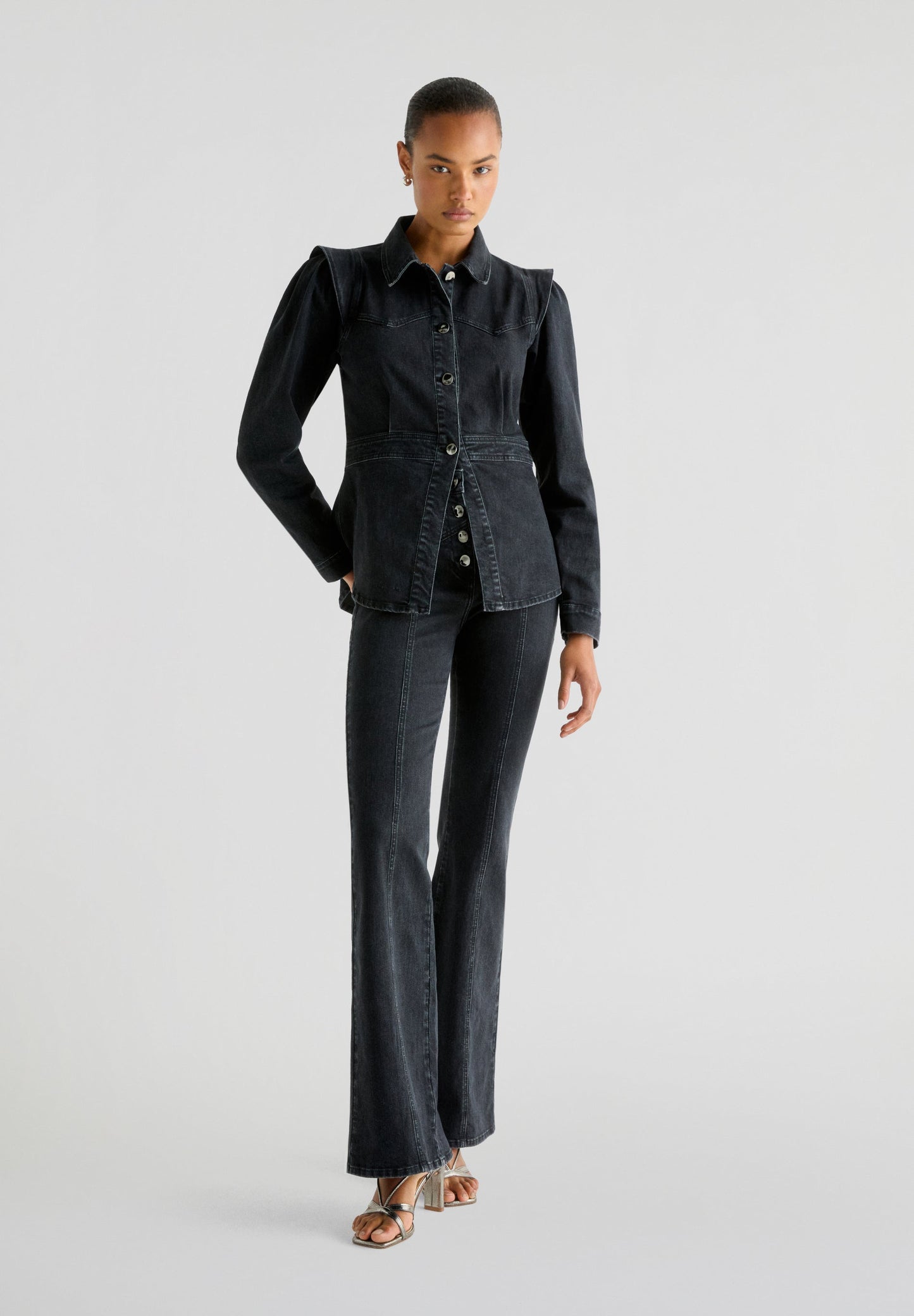 DENIM SHIRT WITH PUFF SLEEVES