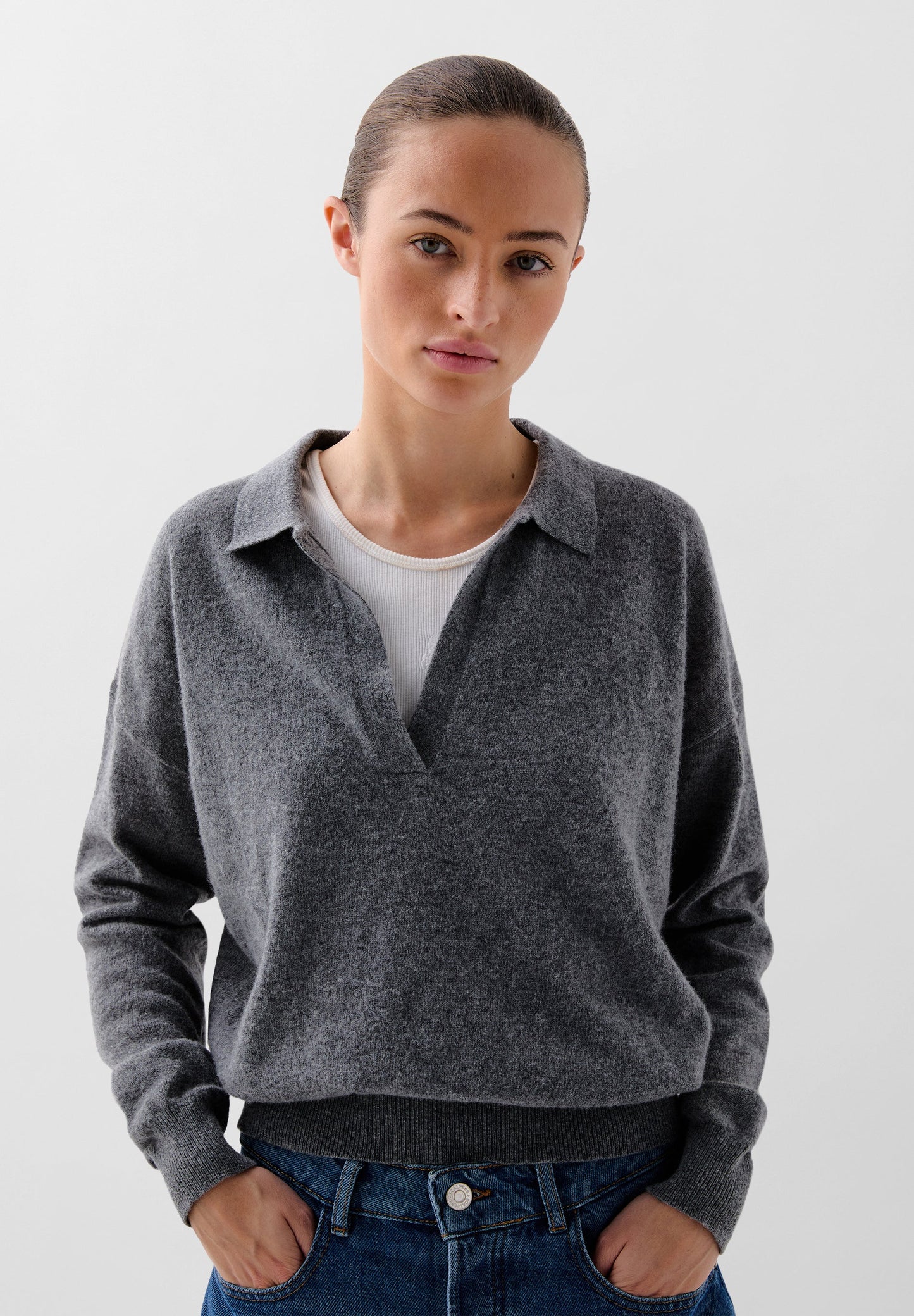 WOOL BLEND POLO SHIRT-STYLE SWEATER