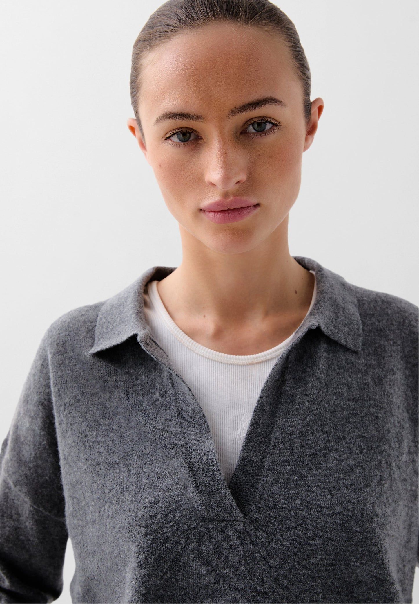 WOOL BLEND POLO SHIRT-STYLE SWEATER