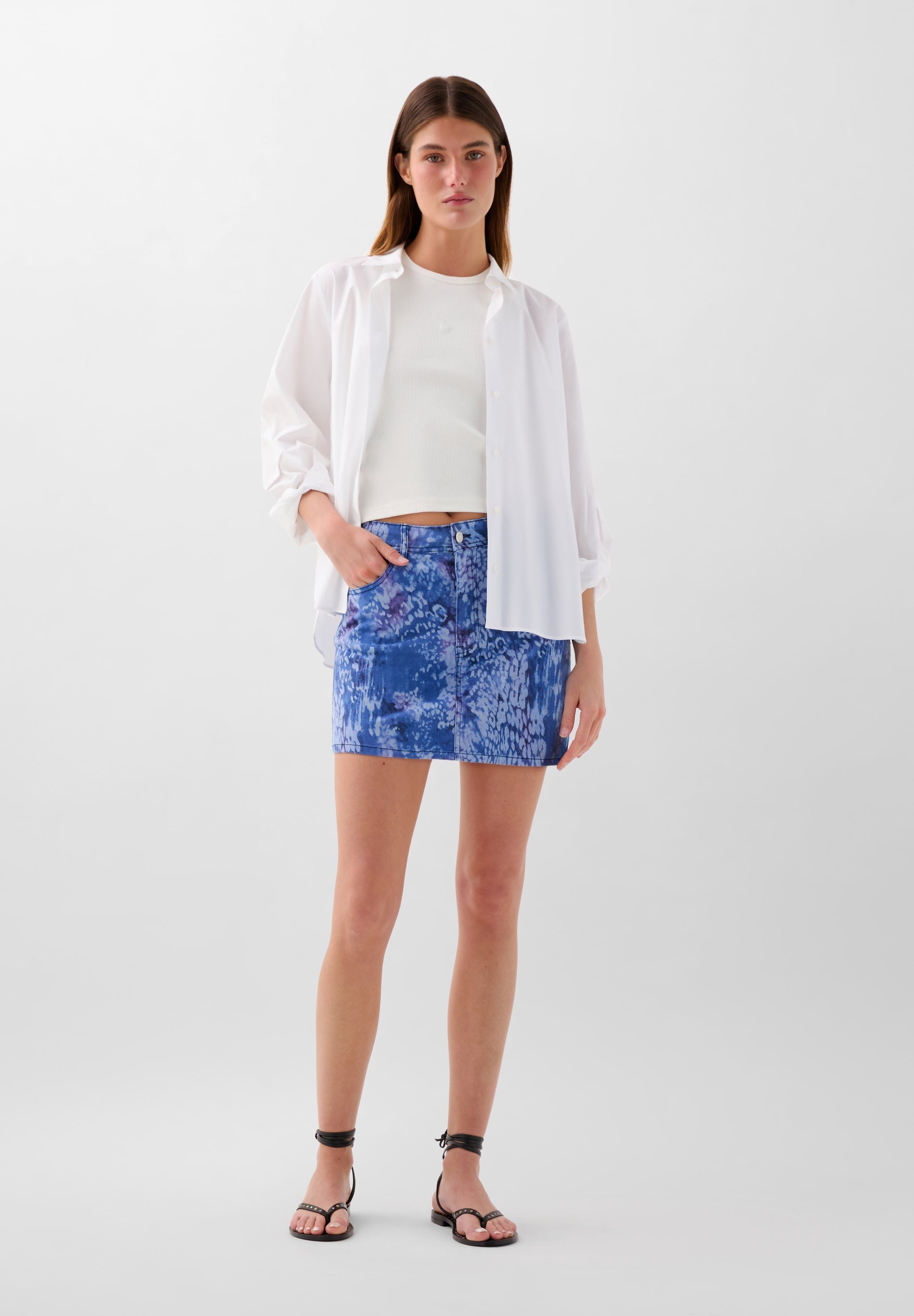 PRINTED DENIM MINI SKIRT