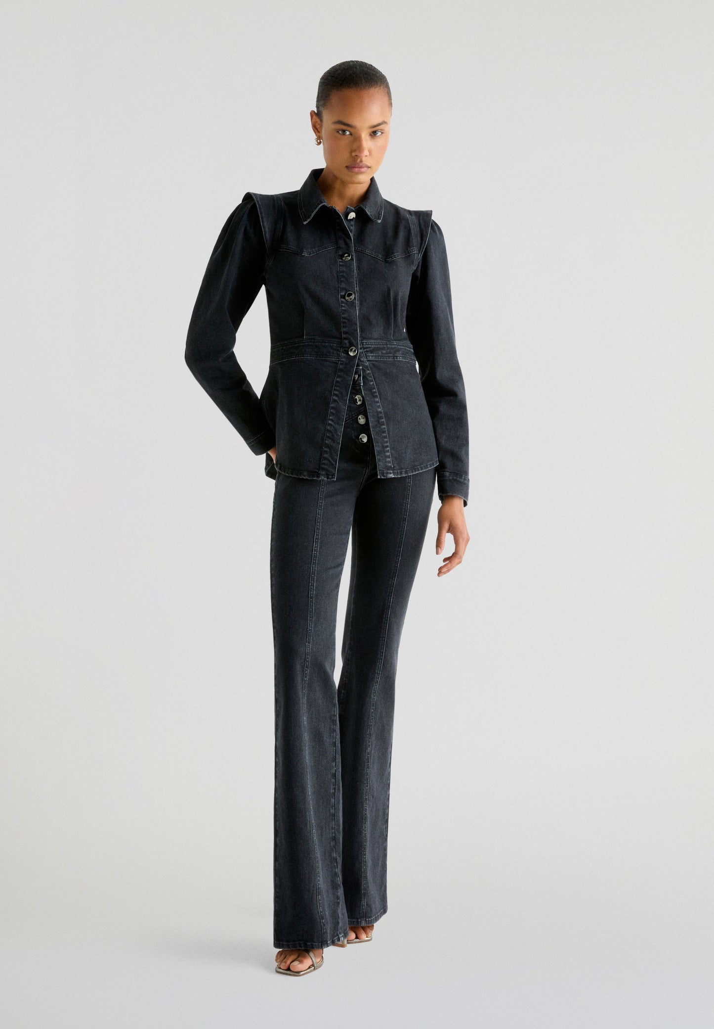 DENIM SHIRT WITH PUFF SLEEVES