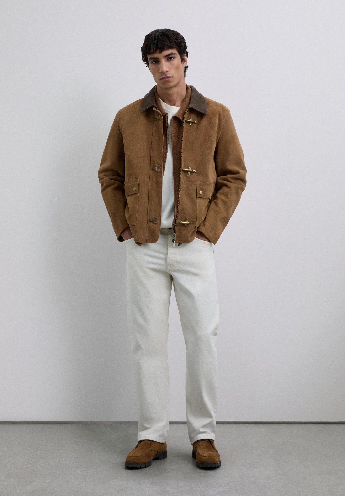 LEATHER JACKET WITH CORDUROY COLLAR