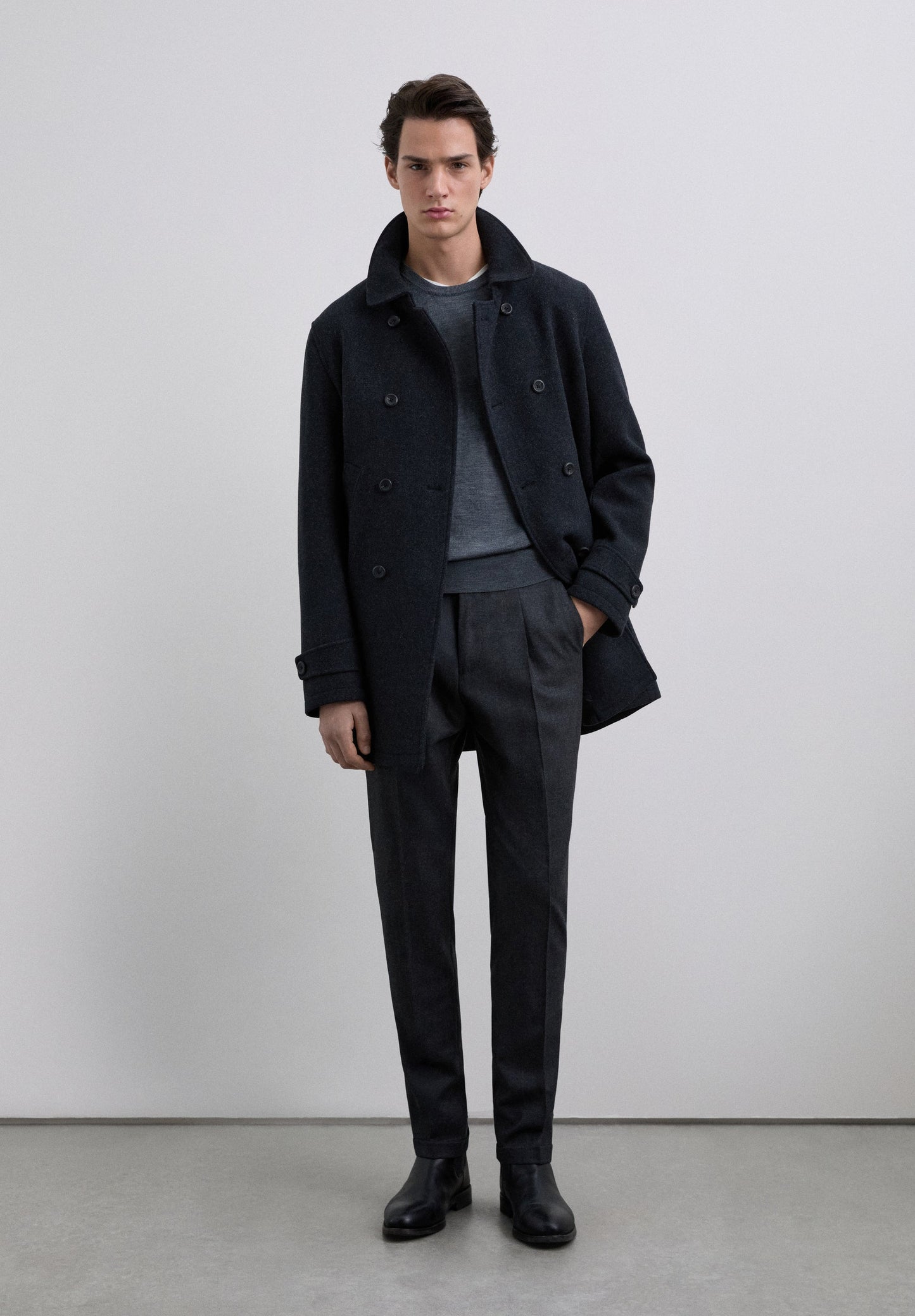 PANTALON À PINCES EN LAINE ET COTON