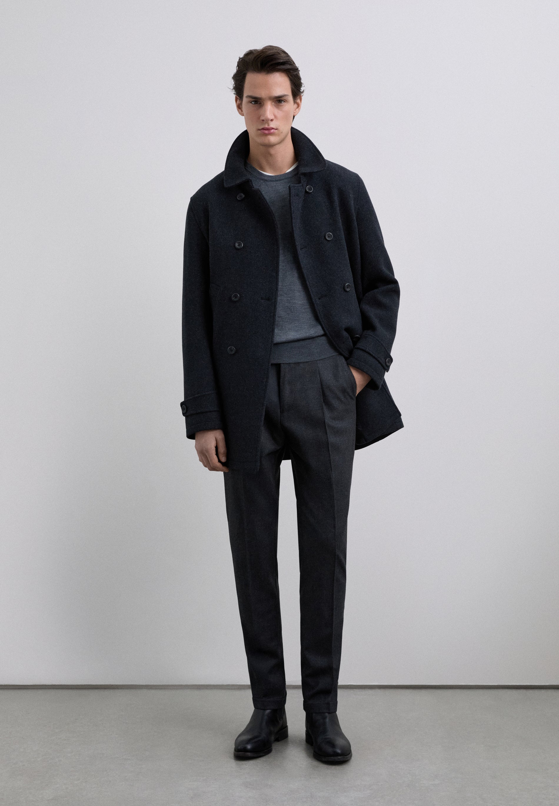 PANTALON À PINCES EN LAINE ET COTON